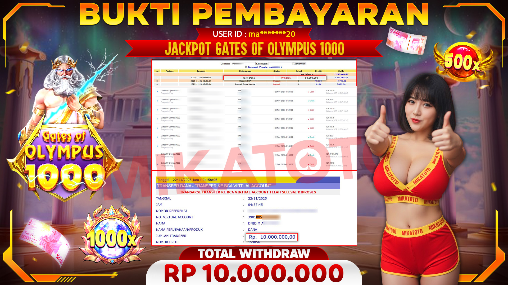 🏆 SELAMAT KEPADA PEMENANG JACKPOT DI Gates Of Olympus 1000 - Pragmatic Play 10,000,000🏆