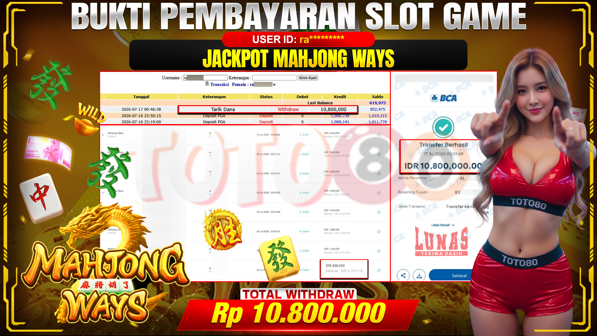 💰🎉 TOTO80 – JACKPOT SLOT MAHJONG  WAYS  RP. 10,800,000,-   TELAH DIBAYARKAN!💰🎉