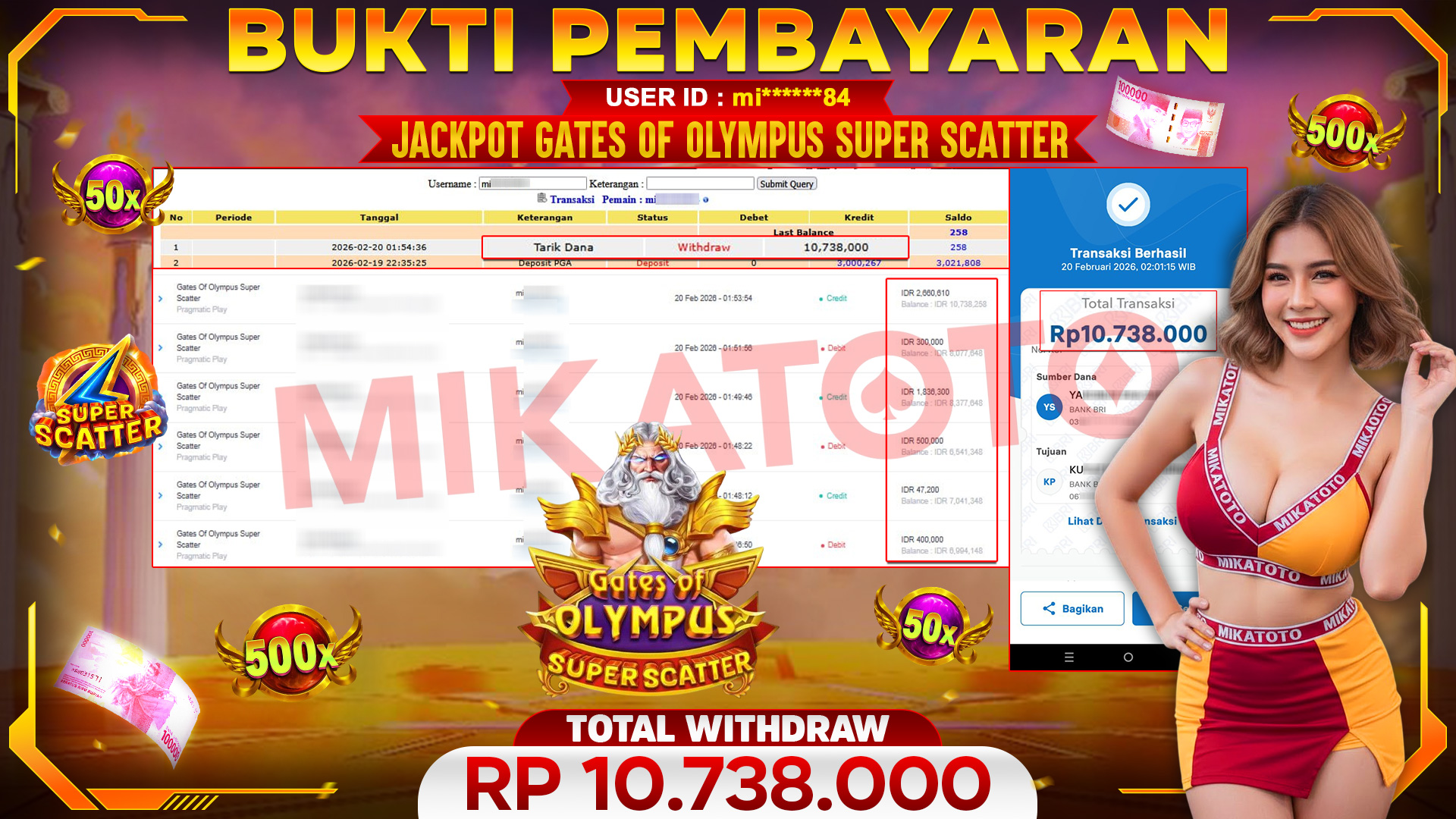 🏆 SELAMAT KEPADA PEMENANG JACKPOT DI Gates Of Olympus Super Scatter - Pragmatic Play 10,738,000🏆