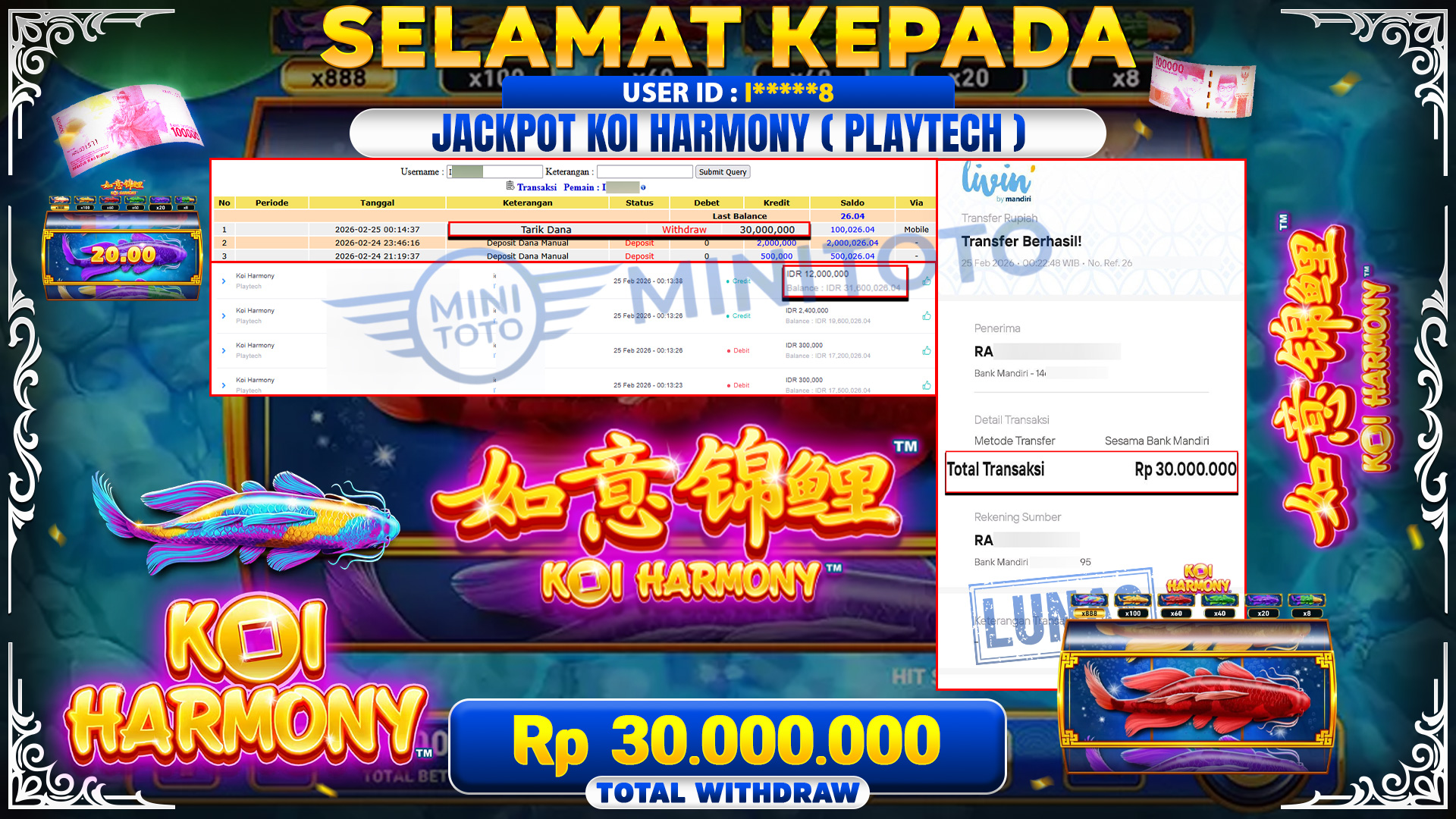 BUKTI JACPOT Koi Harmony - Playtech