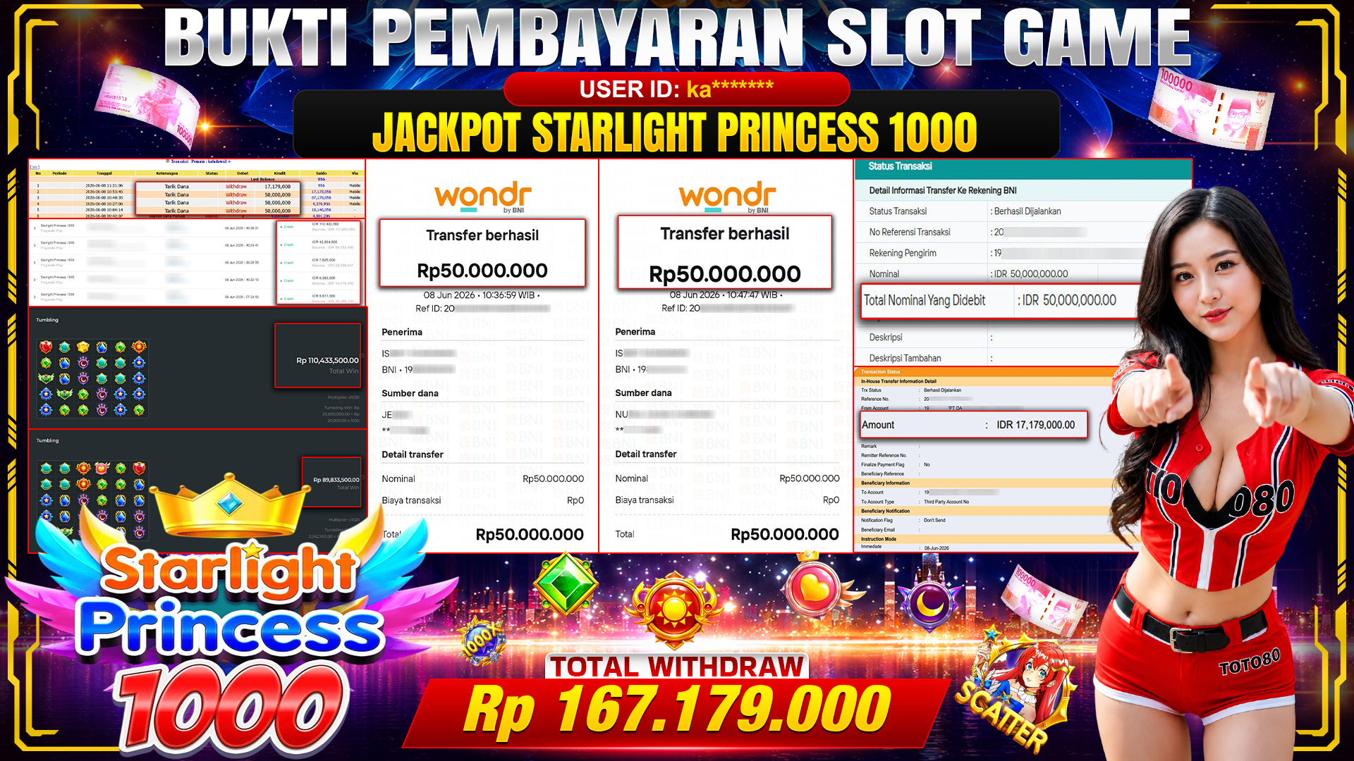 💰🎉 TOTO80 – JACKPOT SLOT STARLIGHT PRINCESS 1000 RP. 167,179,000,- TELAH DIBAYARKAN!💰🎉