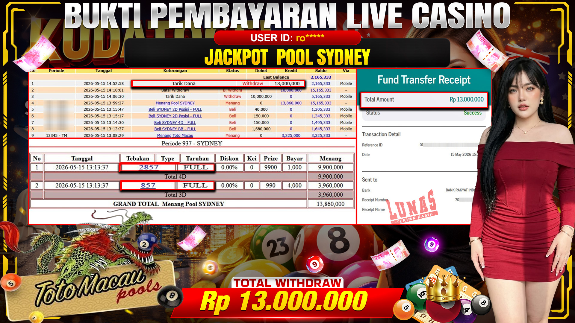 💰🎉 TOTO80 – JACKPOT TOGEL SYDNEY LOTTO RP. 13,000,000,- TELAH DIBAYARKAN! 💰🎉