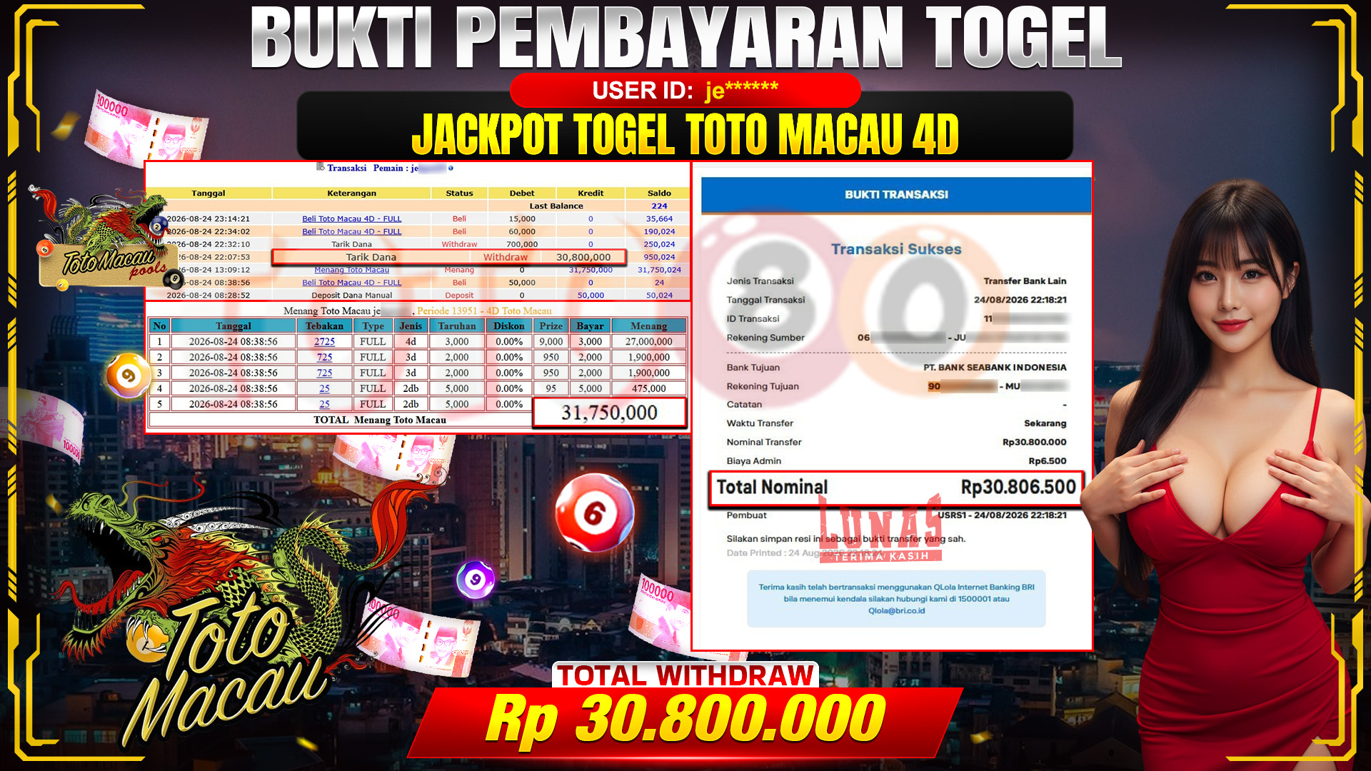 💰🎉 TOTO80 – JACKPOT TOGEL TOTO MACAU 4D RP. 30,800,000,- TELAH DIBAYARKAN!💰🎉