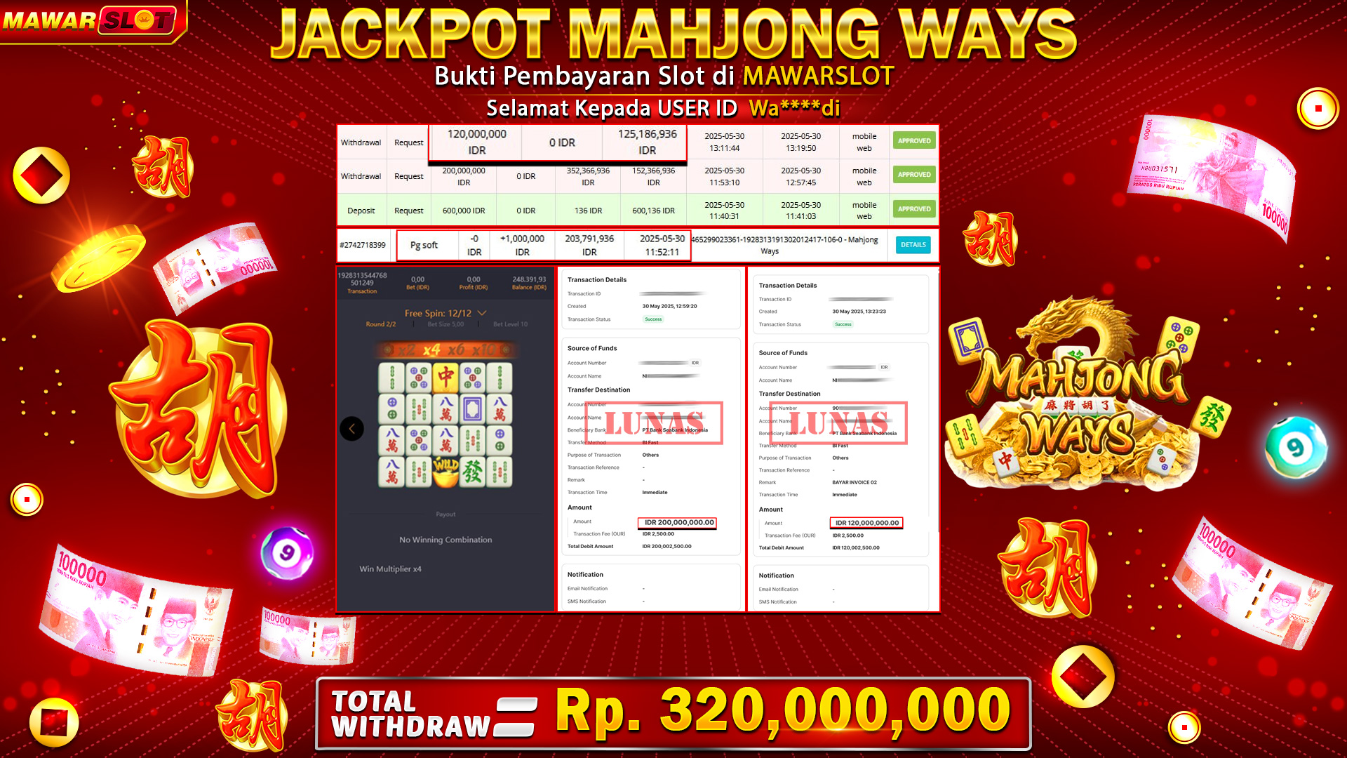 Member Mawarslot Menang Besar! Modal 600 Ribu Cair Rp320 Juta - Bukti Resmi Mahjong Ways!