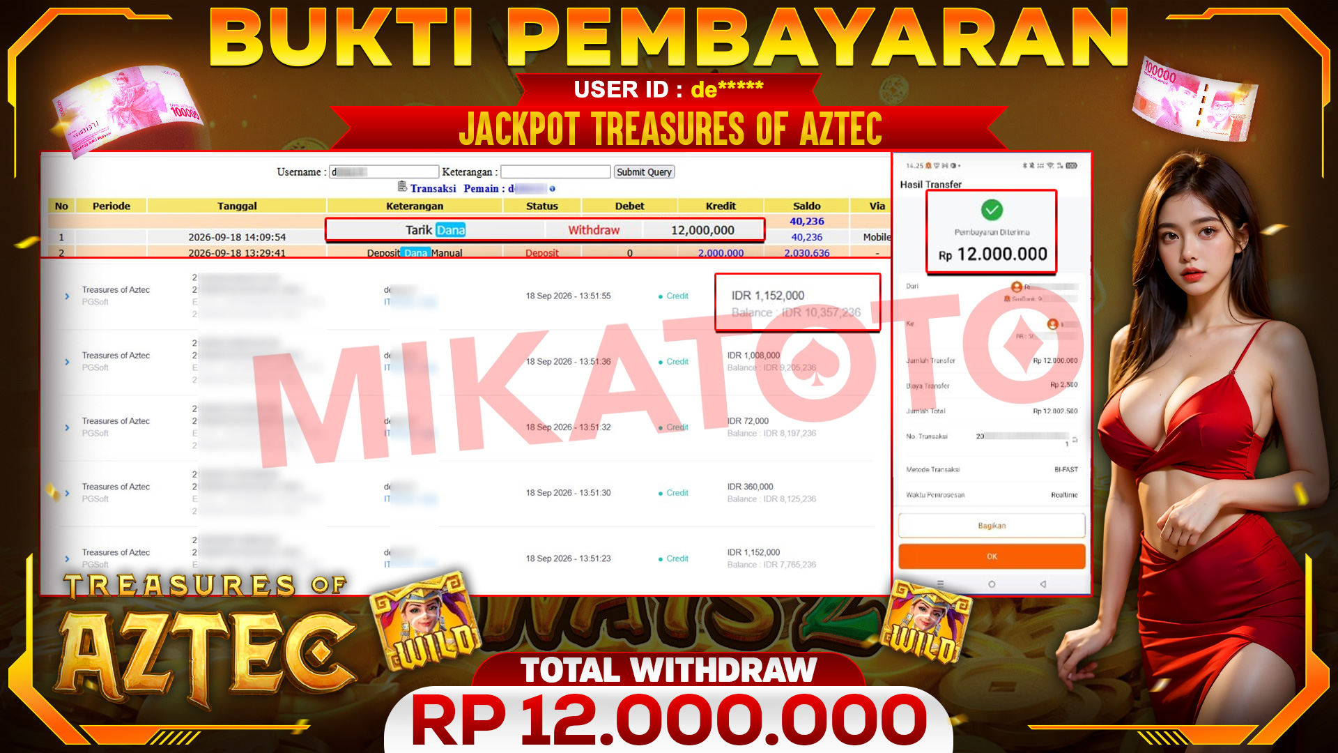 🏆 SELAMAT KEPADA PEMENANG JACKPOT DI Treasures of Aztec  - PGSoft 12,000,000 🏆