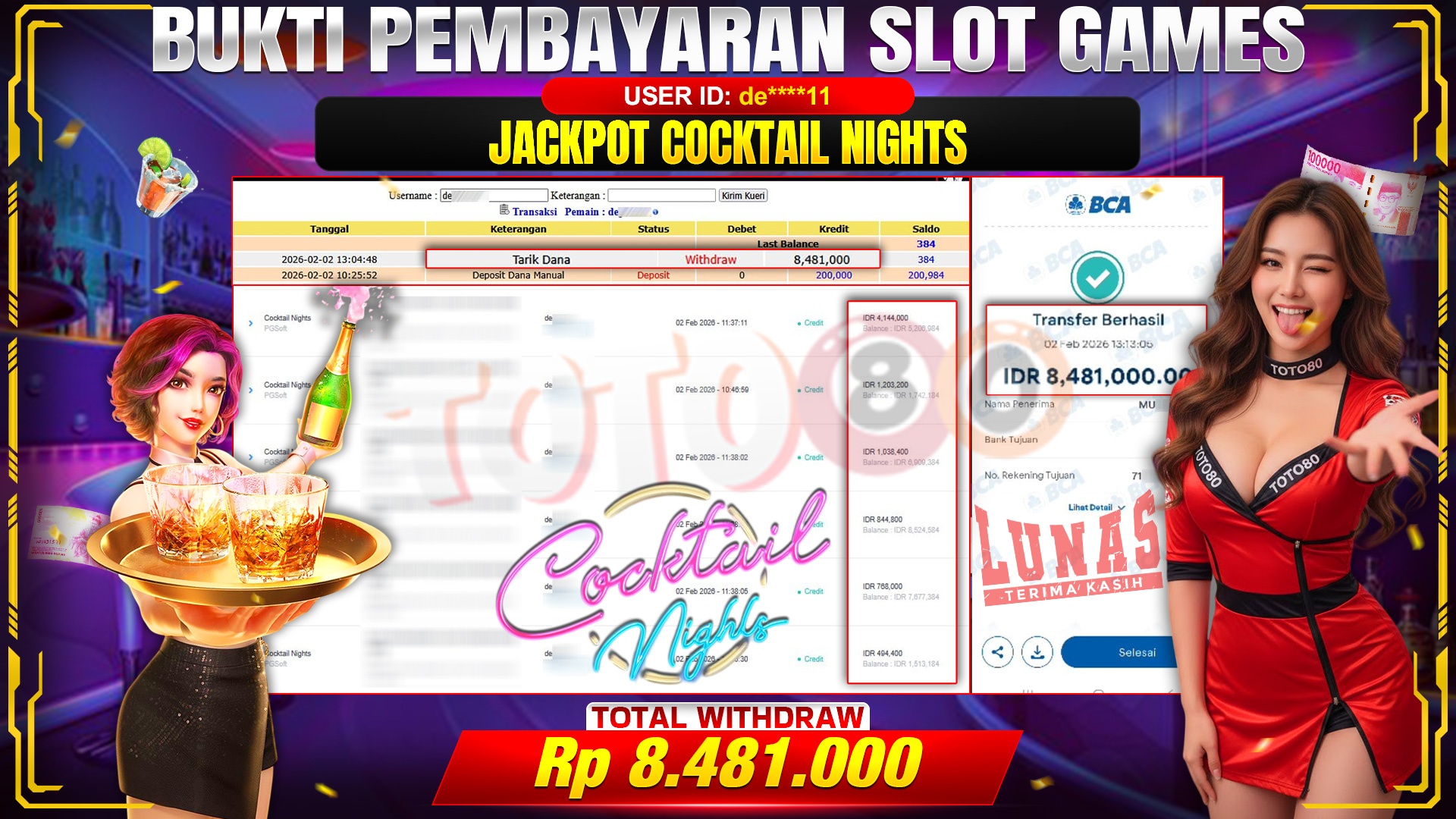 🎉 TOTO80 – JACKPOT SLOT COCKTAIL BIGHTS RP. 8,481,000,- TELAH DIBAYARKAN! 🎉
