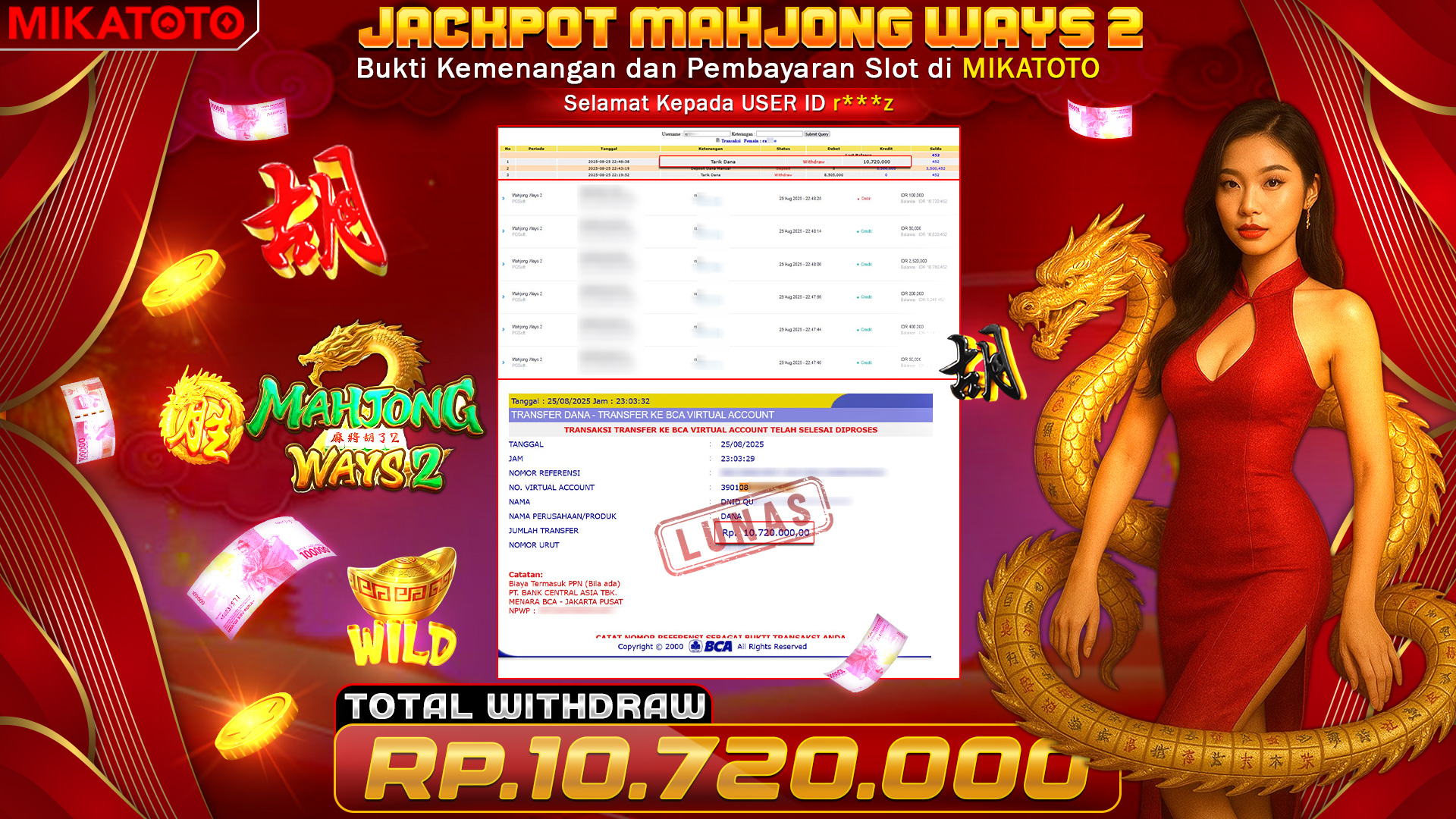 🏆 SELAMAT KEPADA PEMENANG JACKPOT DI Mahjong Ways 2 - PGSoft 10,720,000🏆