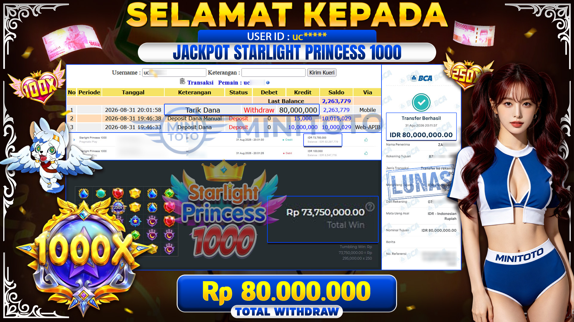 BUKTI JACKPOT STARLIGHT PRINCESS 1000 - PRAGMATIC PLAY