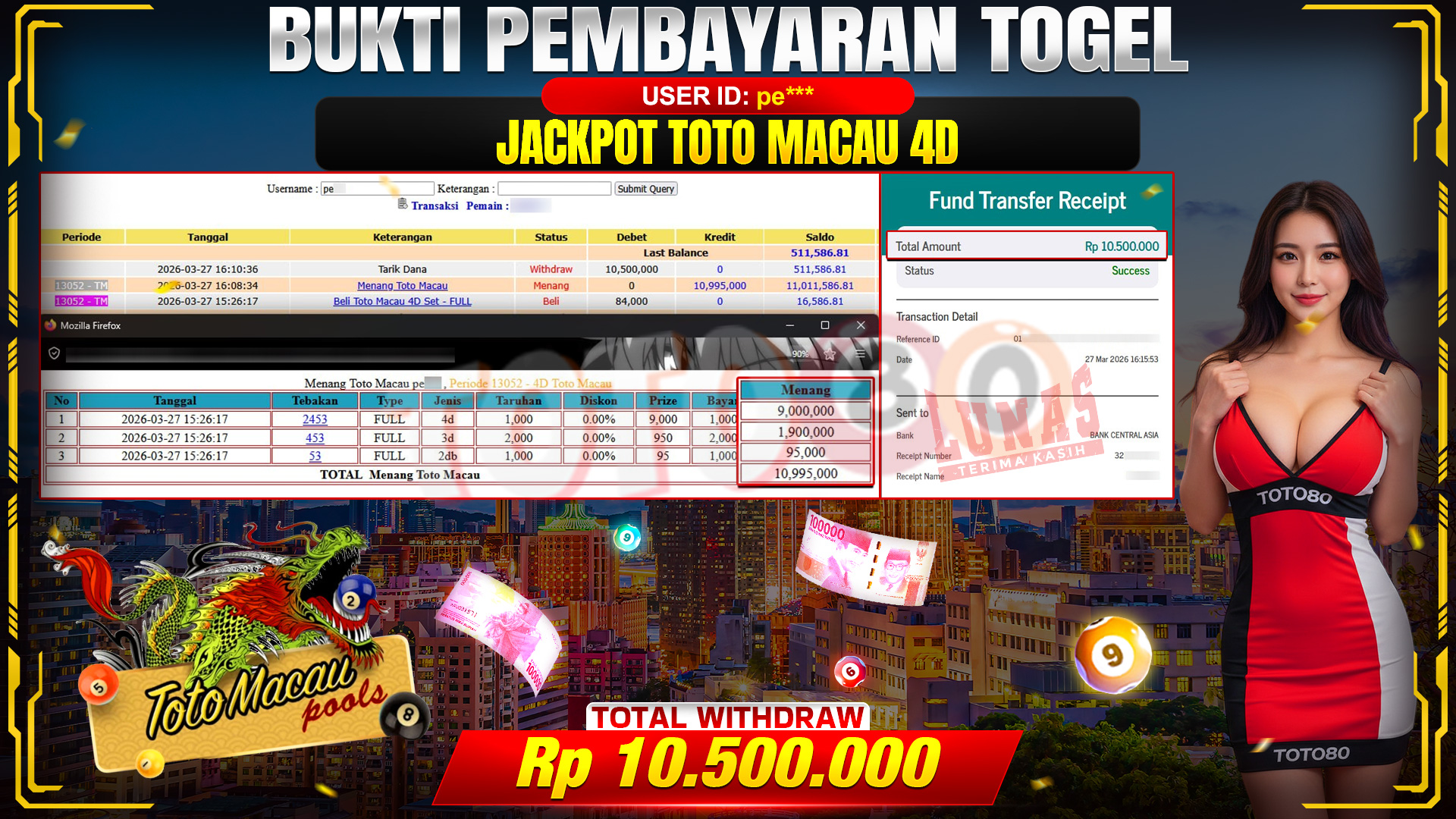 💰🎉 TOTO80 – JACKPOT TOGEL 4D TOTO MACAU  RP. 10,500,000,- TELAH DIBAYARKAN!💰🎉