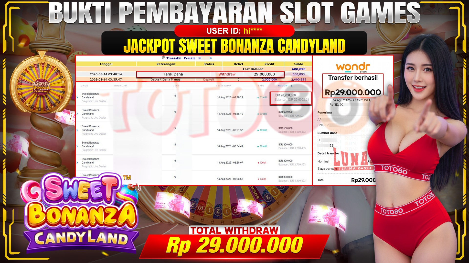 💰🎉  TOTO80 – JACKPOT SWEET BONANZA CANDYLAND RP. 29,000,000,- TELAH DIBAYARKAN! 💰🎉 