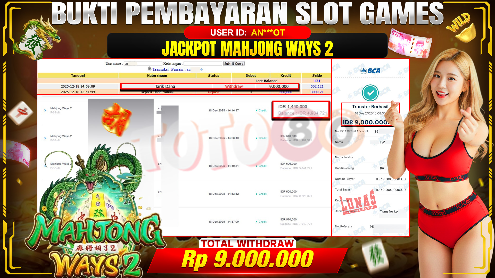 🎉 TOTO80 – JACKPOT SLOT MAHJONG WAYS 2 RP. 9,000,000,- TELAH DIBAYARKAN! 🎉