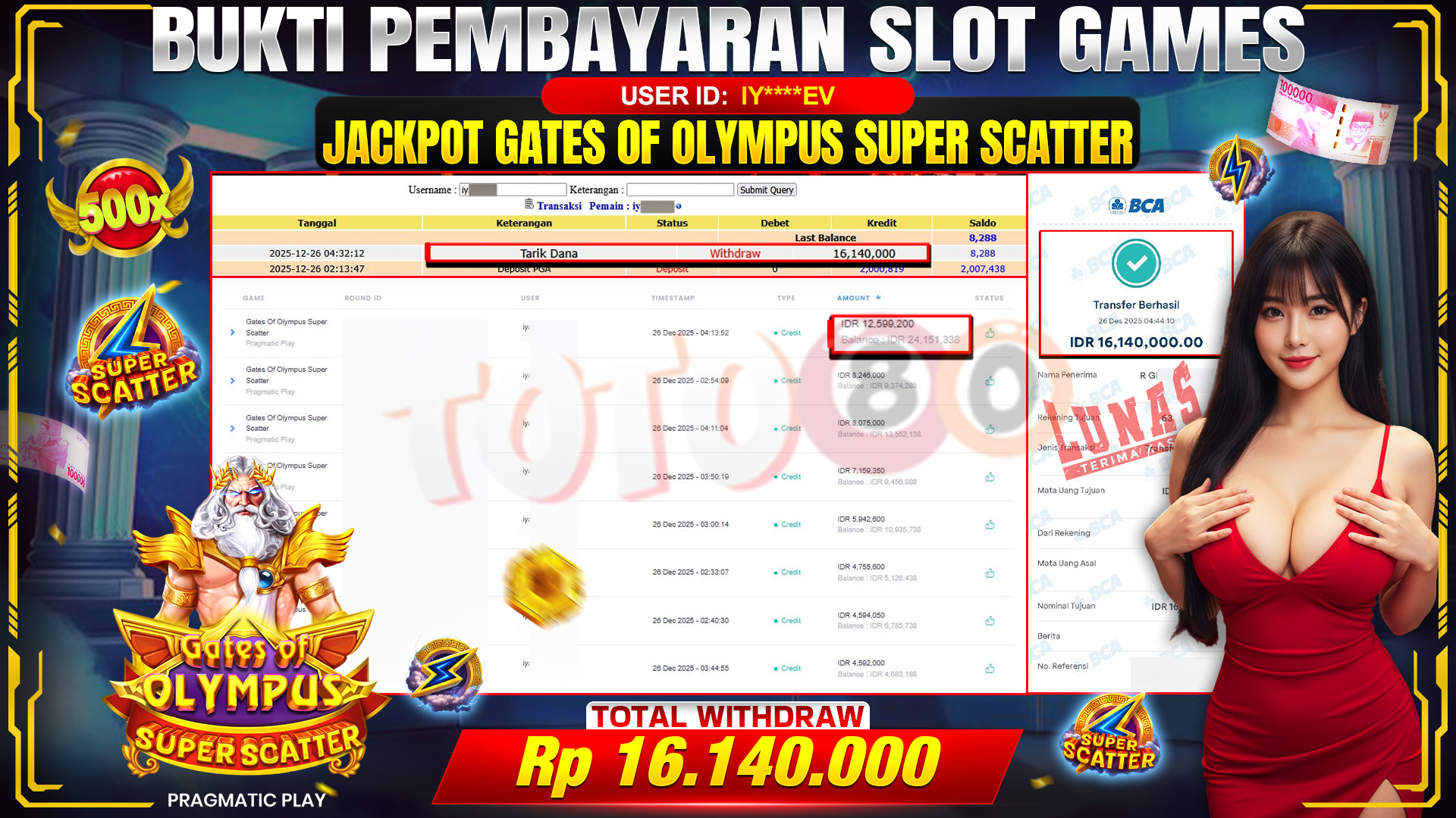 🎉 TOTO80 – JACKPOT SLOT GATES OF OLYMPUS SUPER SCATTER  RP. 16,140,000,- TELAH DIBAYARKAN! 🎉