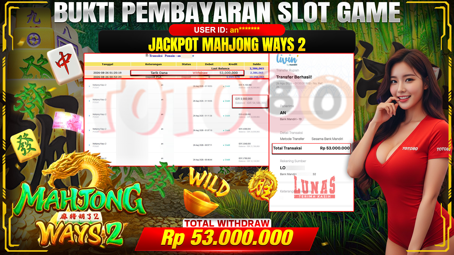💰🎉 TOTO80 – JACKPOT SLOT MAHJONG  WAYS 2 RP. 53,000,000,-  TELAH DIBAYARKAN!💰🎉