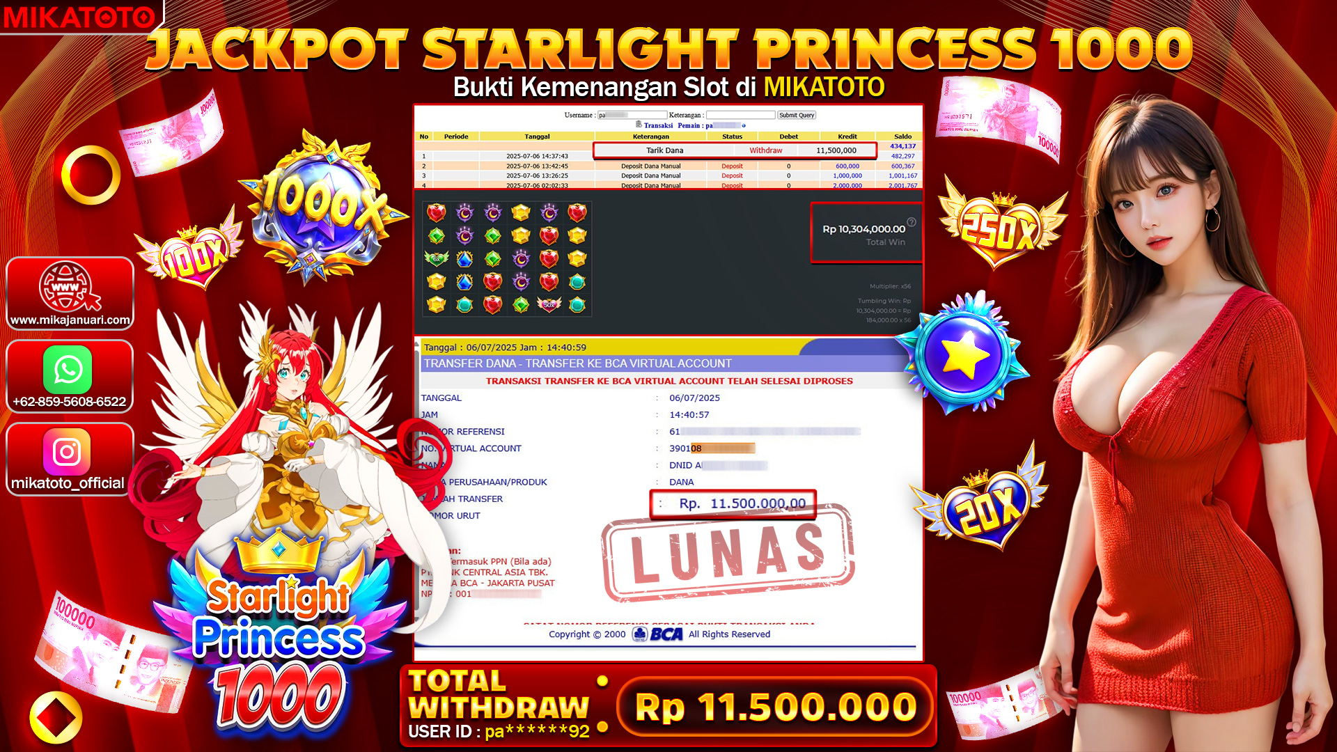 🏆 SELAMAT KEPADA PEMENANG JACKPOT DI Starlight Princess 1000 11,500,000🏆