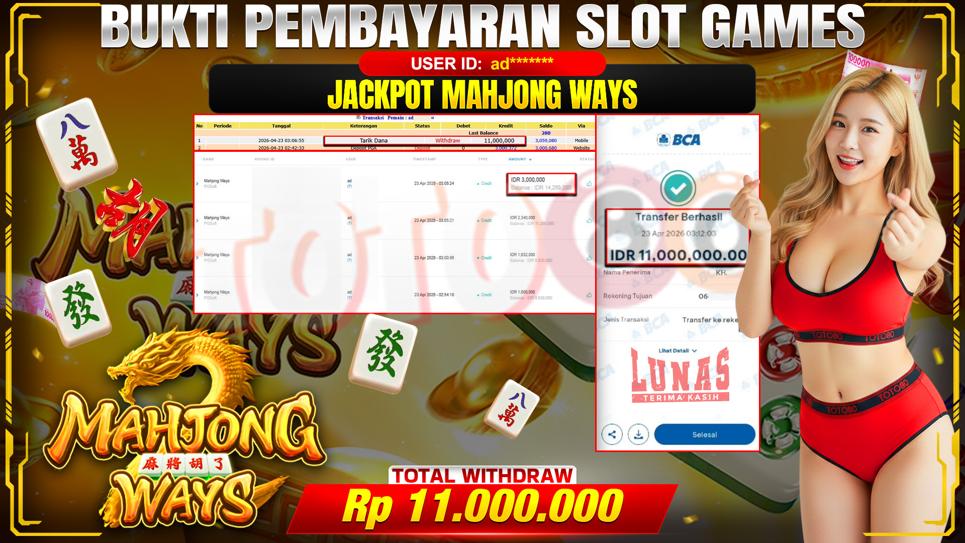 💰🎉 TOTO80 – JACKPOT SLOT MAHJONG WAYS RP. 11,000,000- TELAH DIBAYARKAN!💰🎉