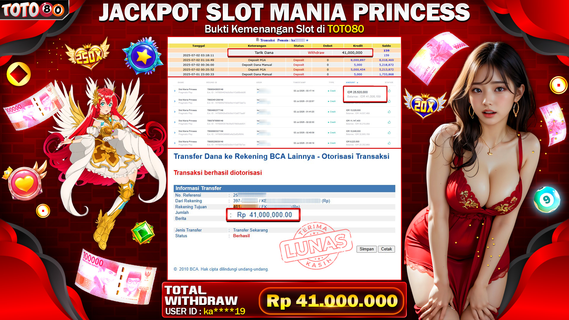 🎉 TOTO80 – JACKPOT SLOT MANIA PRINCESS RP.41,000,000,- TELAH DIBAYARKAN!🎉
