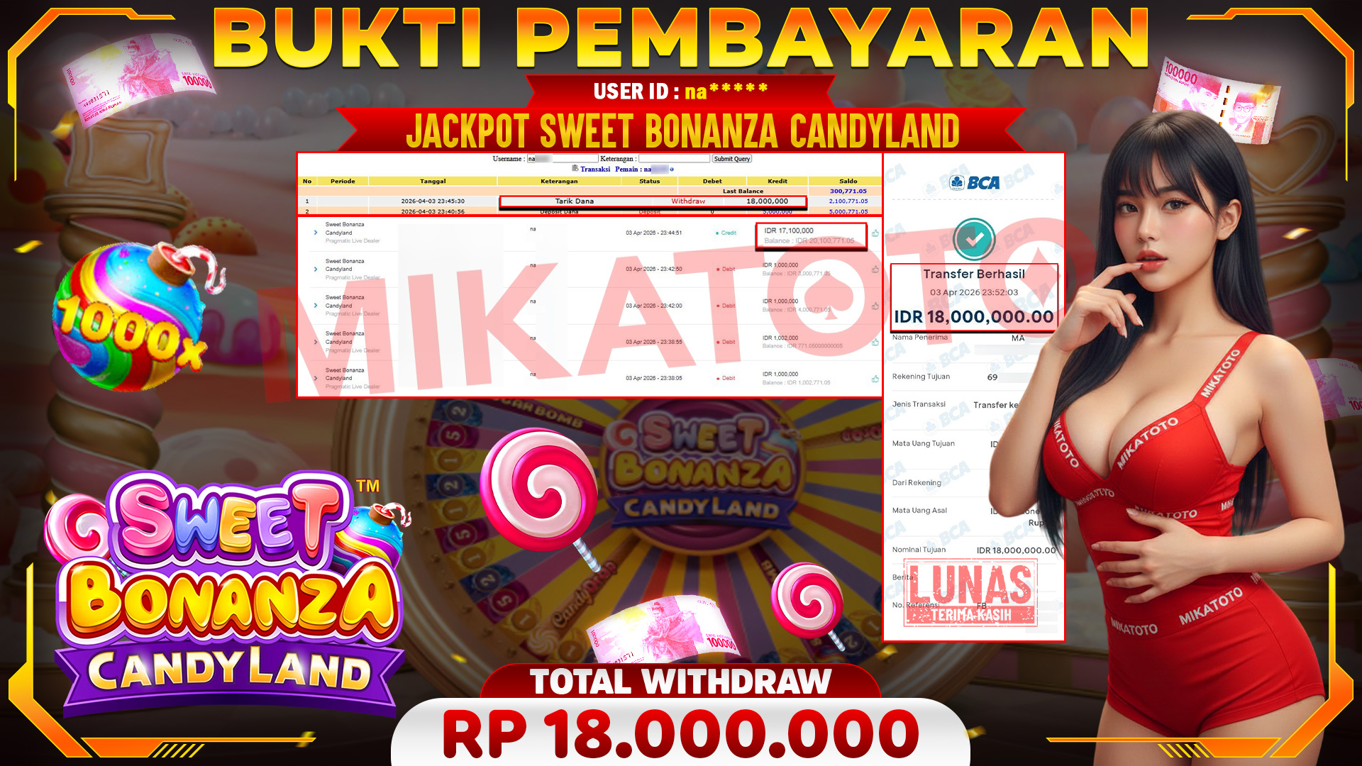 🏆 SELAMAT KEPADA PEMENANG JACKPOT DI Sweet Bonanza Candyland  - Pragmatic Play 18,000,000🏆