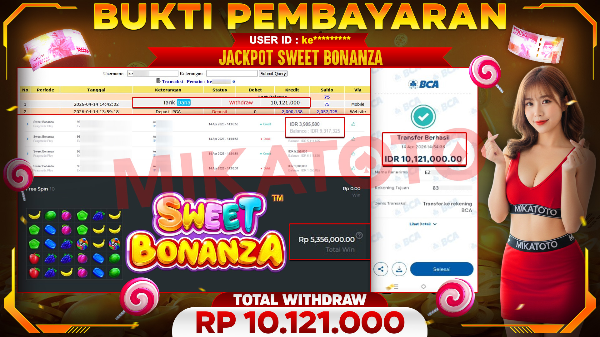 🏆 SELAMAT KEPADA PEMENANG JACKPOT DI Sweet Bonanza - Pragmatic Play 10,121,000🏆