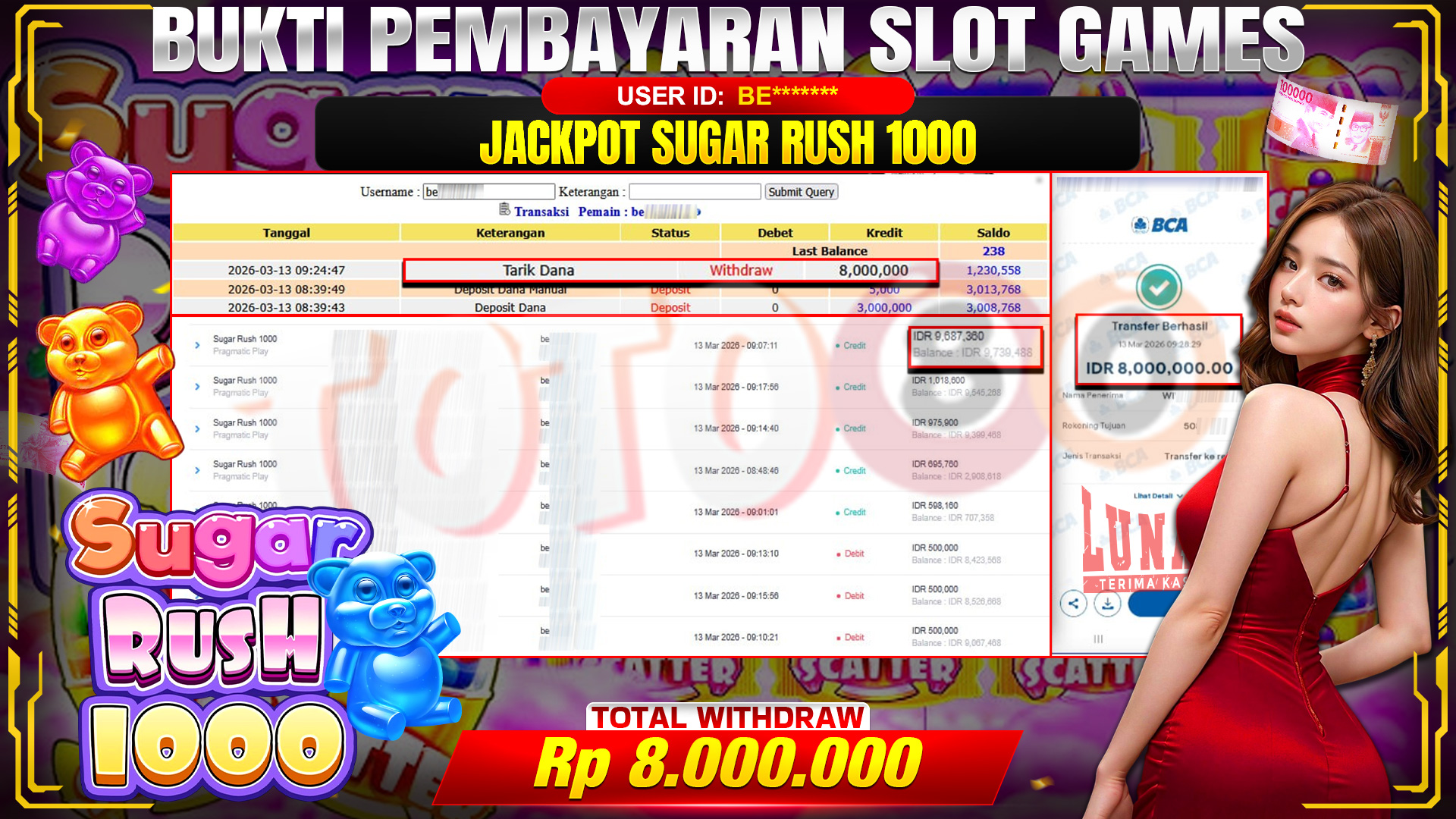 🎉 TOTO80 – JACKPOT SLOT SUGAR RUSH 1000. RP. 8,000,000,- TELAH DIBAYARKAN! 🎉