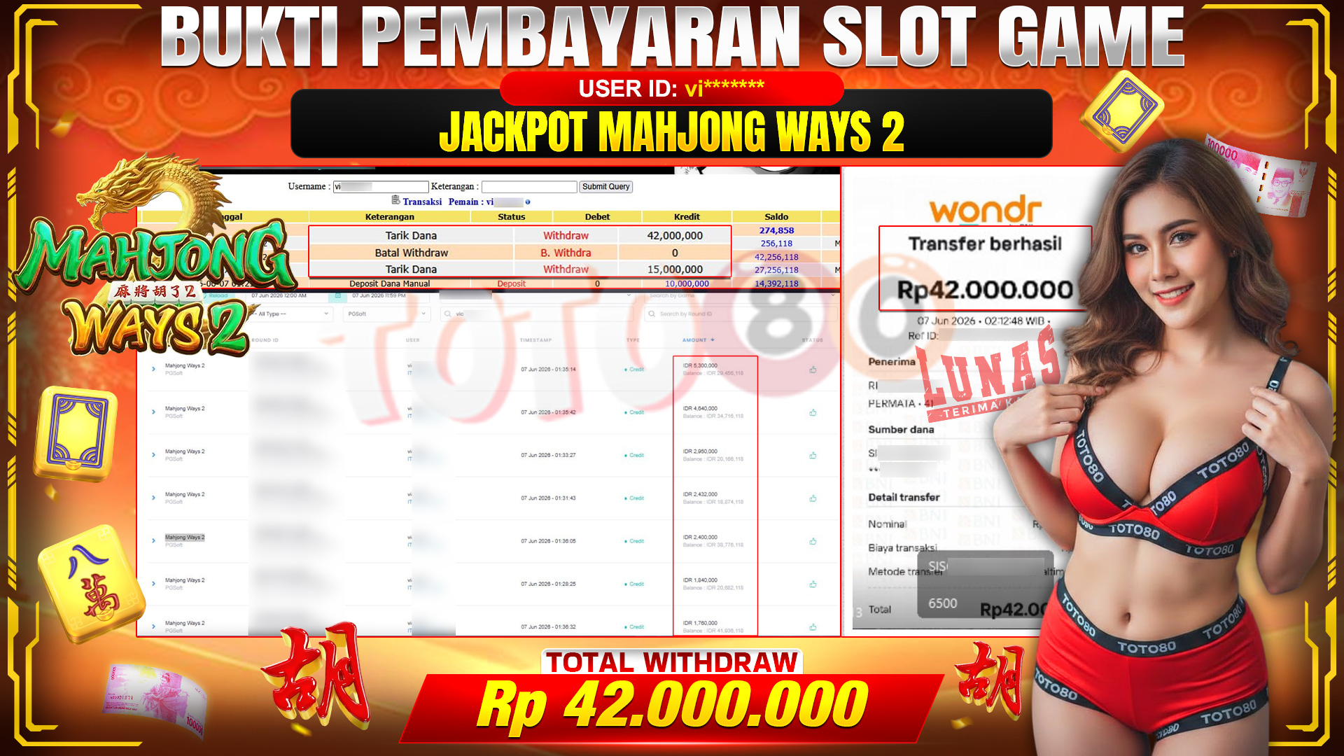 💰🎉 TOTO80 – JACKPOT SLOT MAHJONG  WAYS 2 RP. 42.000,000,-   TELAH DIBAYARKAN!💰🎉