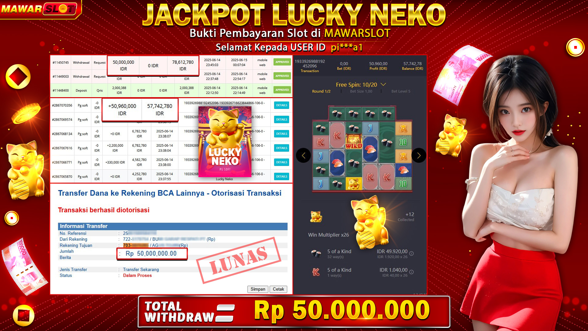 Jackpot Menggoyang di Lucky Neko! Total Cuan Rp50.000.000! Selamat kepada USER ID pi*a1 yang sukses meraih kemenangan luar biasa dari game penuh hoki dan keberuntungan—Lucky Neko!