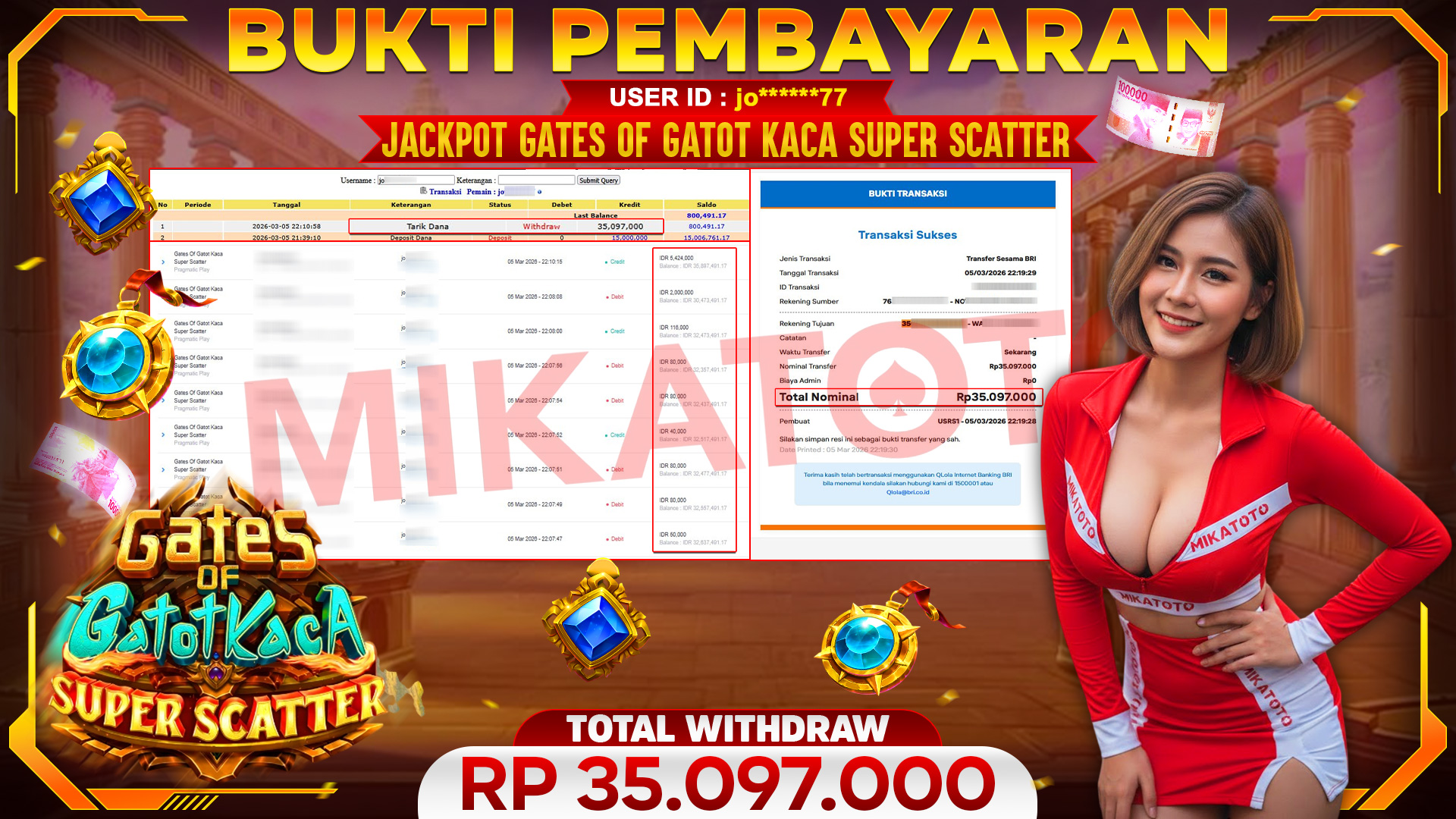 🏆 SELAMAT KEPADA PEMENANG JACKPOT DI Gates Of Gatot Kaca Super Scatter - Pragmatic Play 35,097.000🏆