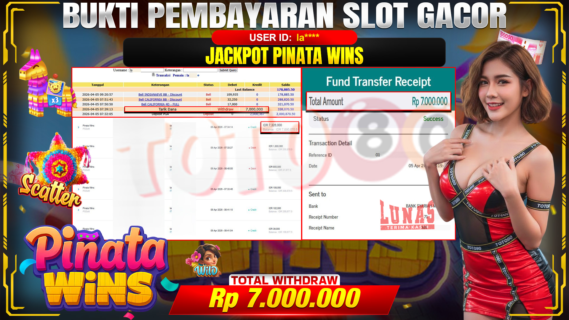 💰🎉 TOTO80 – JACKPOT SLOT PINATA WINS . 7,000,000,- TELAH DIBAYARKAN! 💰🎉