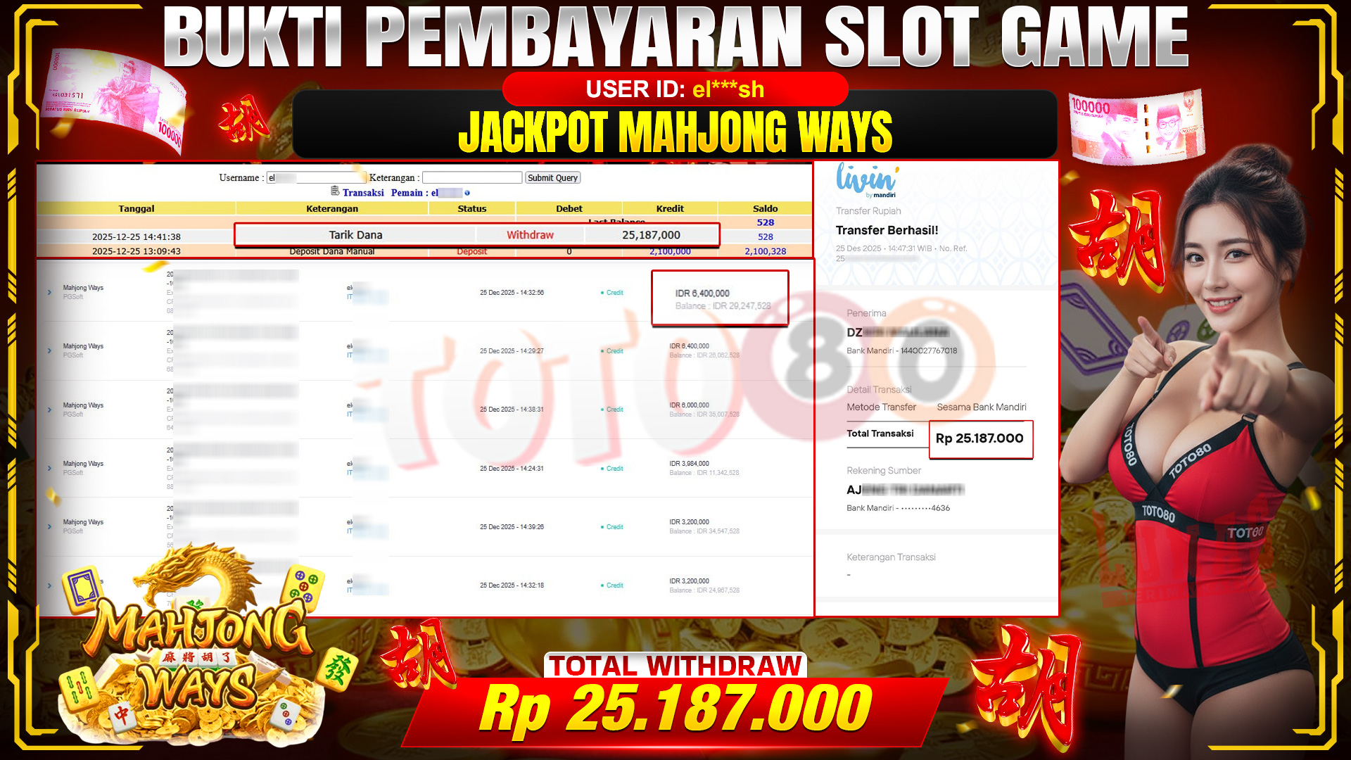 🎉 TOTO80 – JACKPOT SLOT MAHJONG WAYS RP. 25,187,000,- TELAH DIBAYARKAN! 🎉