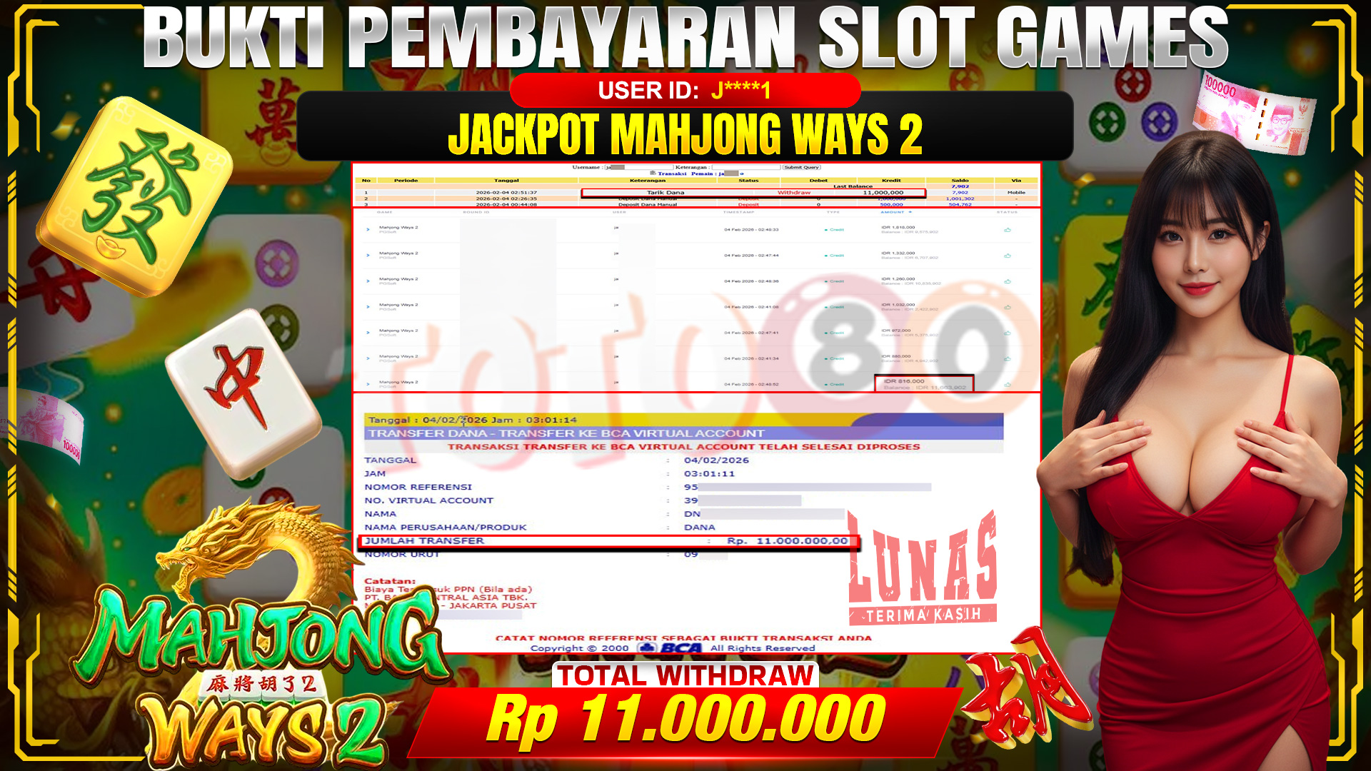🎉 TOTO80 – JACKPOT SLOT MAHJONG WAYS 2 RP. 11,000,000,- TELAH DIBAYARKAN! 🎉