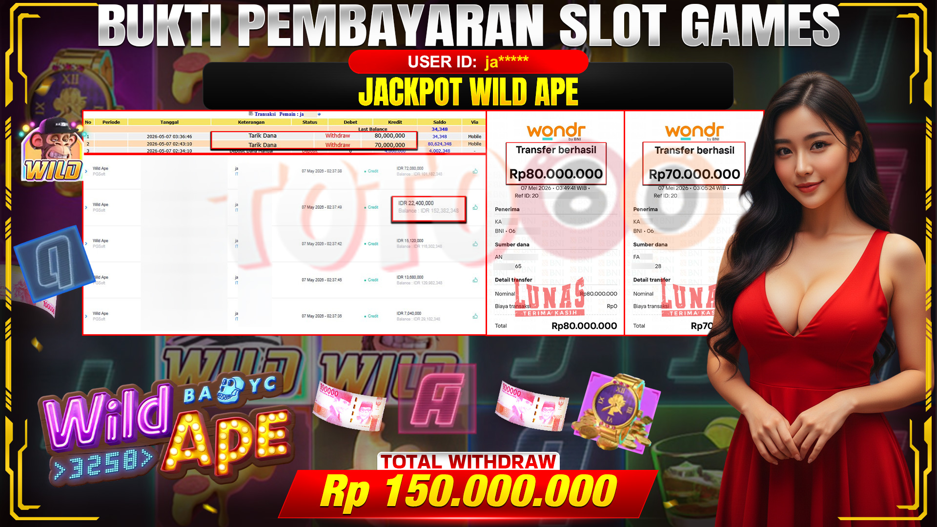 💰🎉 TOTO80 – JACKPOT SLOT WILD APE  RP. 150,000,000,- TELAH DIBAYARKAN!💰🎉
