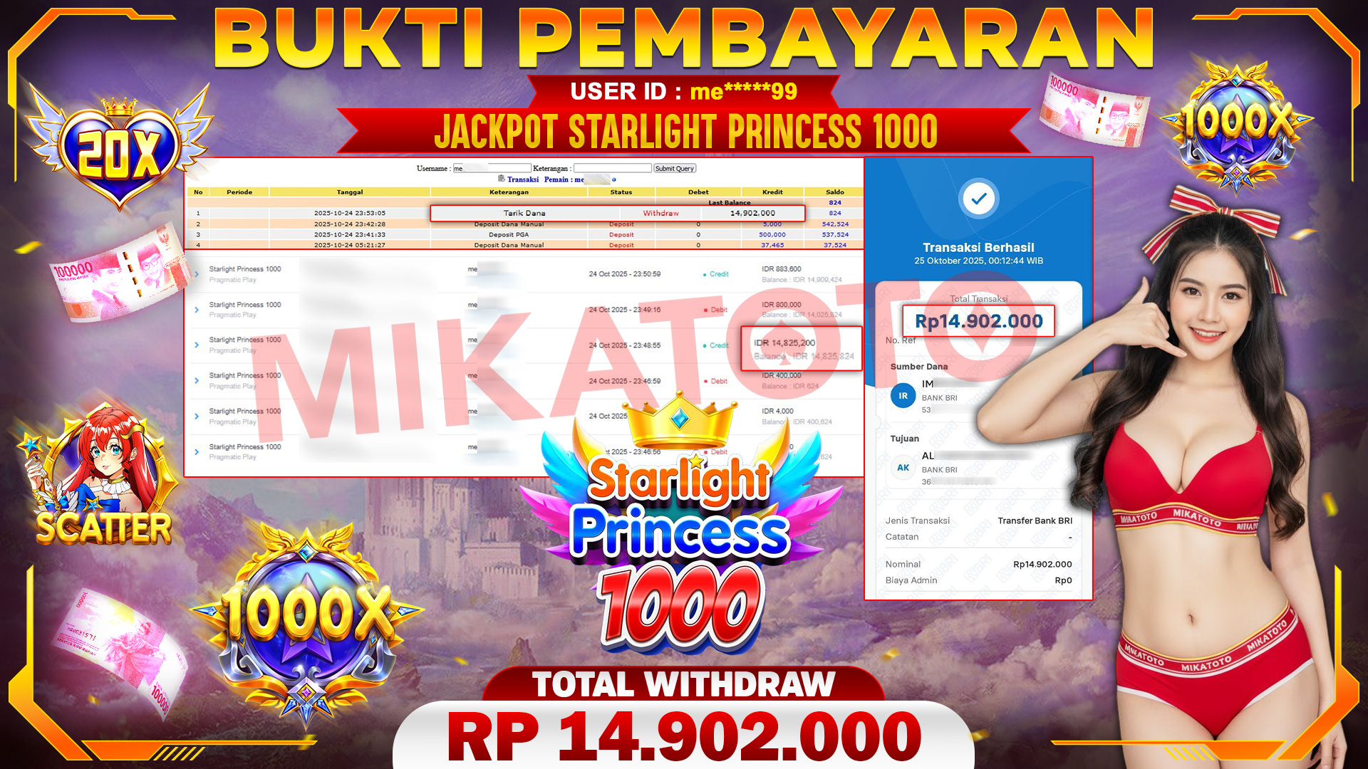 🏆 SELAMAT KEPADA PEMENANG JACKPOT DI Starlight Princess 1000  - Pragmatic Play 14,902,000🏆