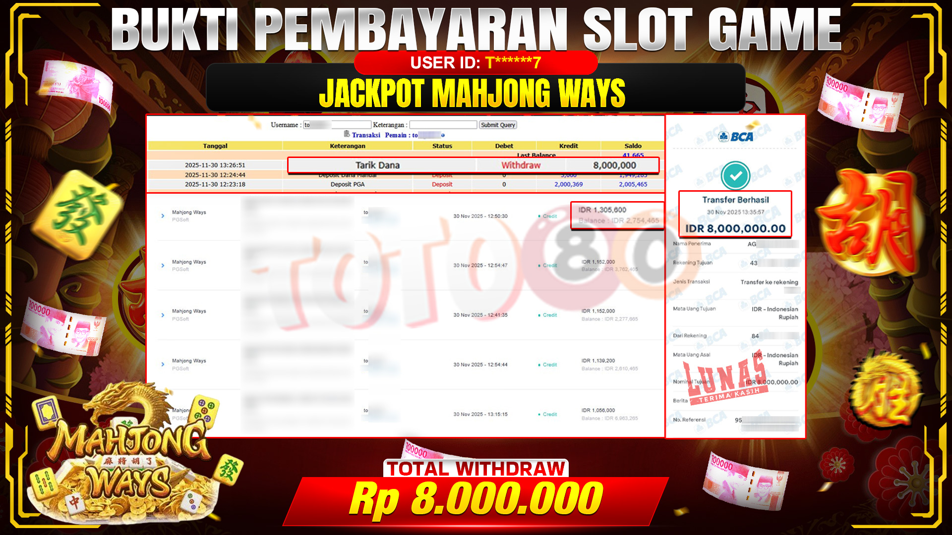 🎉 TOTO80 – JACKPOT SLOT MAHJONG WAYS RP.8.000.000,- TELAH DIBAYARKAN! 🎉