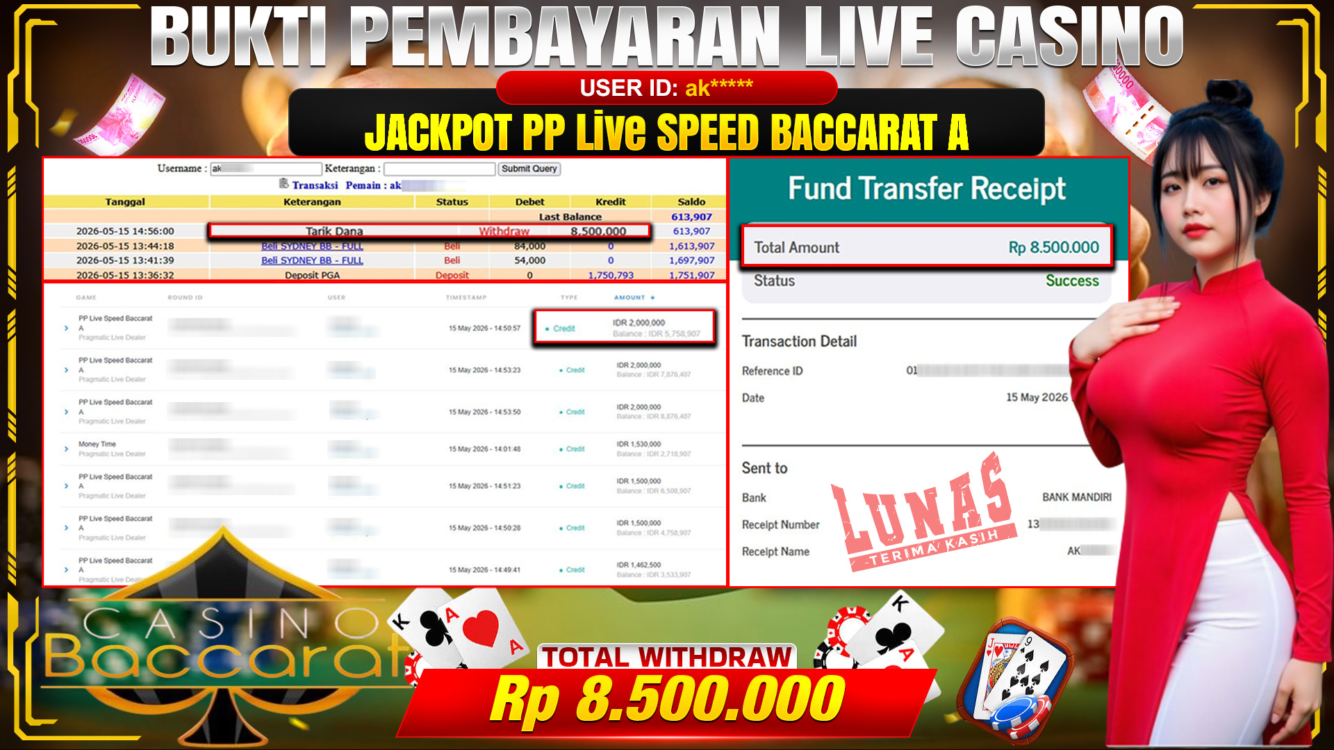 🎉 TOTO80 – JACKPOT PP LIVE SPEED BACCARAT A RP. 8,500,000,- TELAH DIBAYARKAN! 🎉