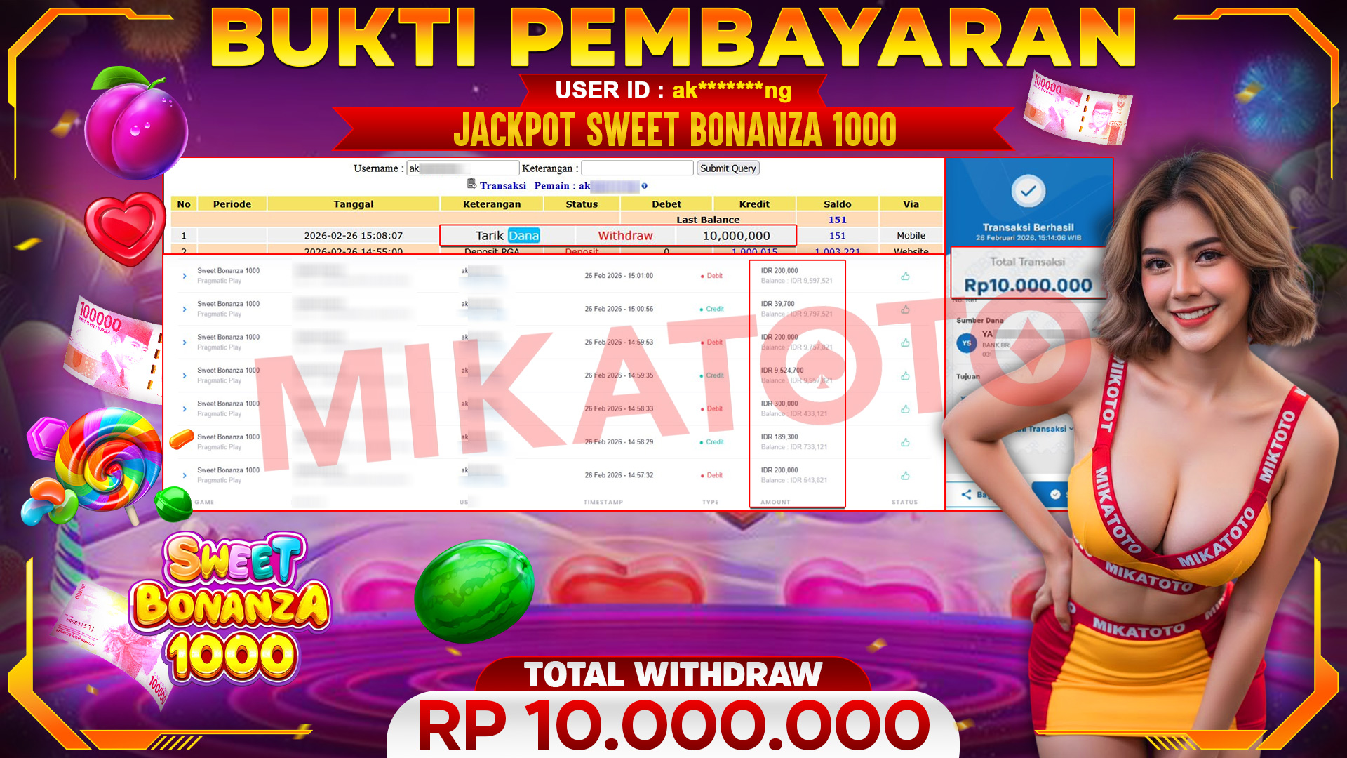 🏆 SELAMAT KEPADA PEMENANG JACKPOT DI Sweet Bonanza 1000 - Pragmatic Play 10,000,000🏆