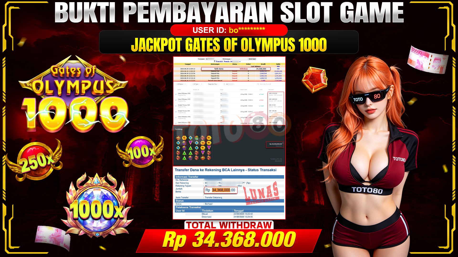💰🎉 TOTO80 – JACKPOT SLOT GATES OF OLYMPUS 1000 RP. 34,368,000,-  TELAH DIBAYARKAN!💰🎉