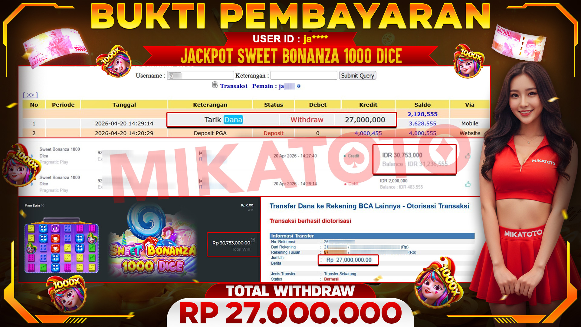 🏆 SELAMAT KEPADA PEMENANG JACKPOT DI Sweet Bonanza 1000 Dice - Pragmatic Play 27,000,000🏆