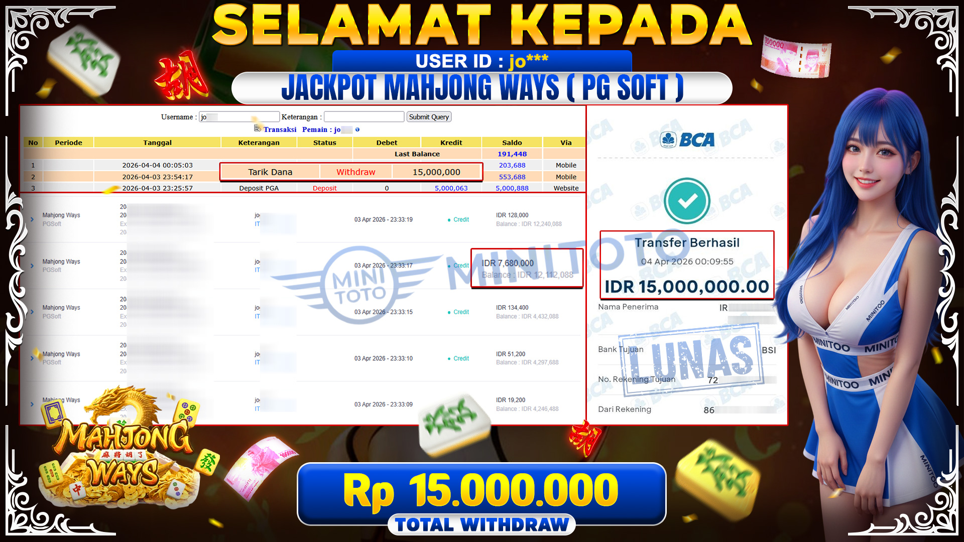 BUKTI JACPOT Mahjong Ways  - PGSoft
