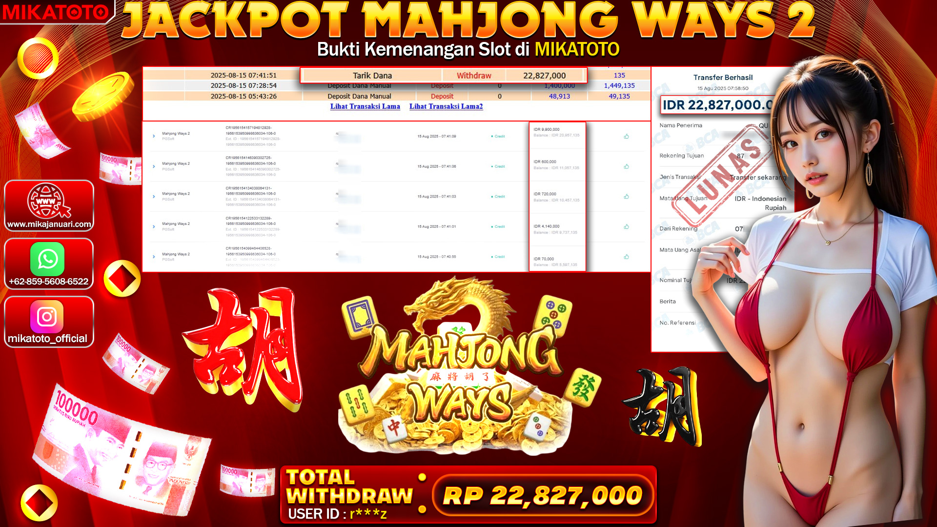 🏆 SELAMAT KEPADA PEMENANG JACKPOT DI Mahjong Ways 2 22,827,000🏆