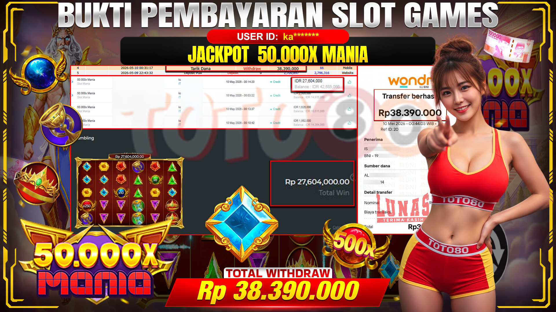 💰🎉 TOTO80 – JACKPOT SLOT 50.000X MANIA RP. 38,390,000,- TELAH DIBAYARKAN! 💰🎉 