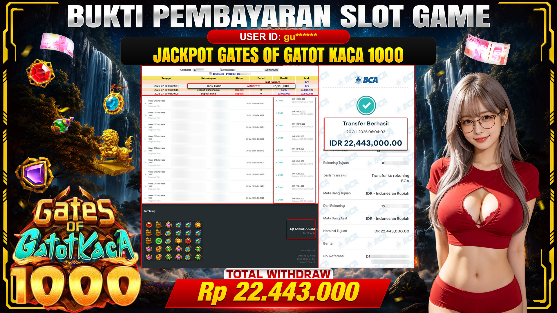 💰🎉 TOTO80 – JACKPOT SLOT GATES OF GATOT KACA 1000 RP. 22,443,000,- TELAH DIBAYARKAN!💰🎉
