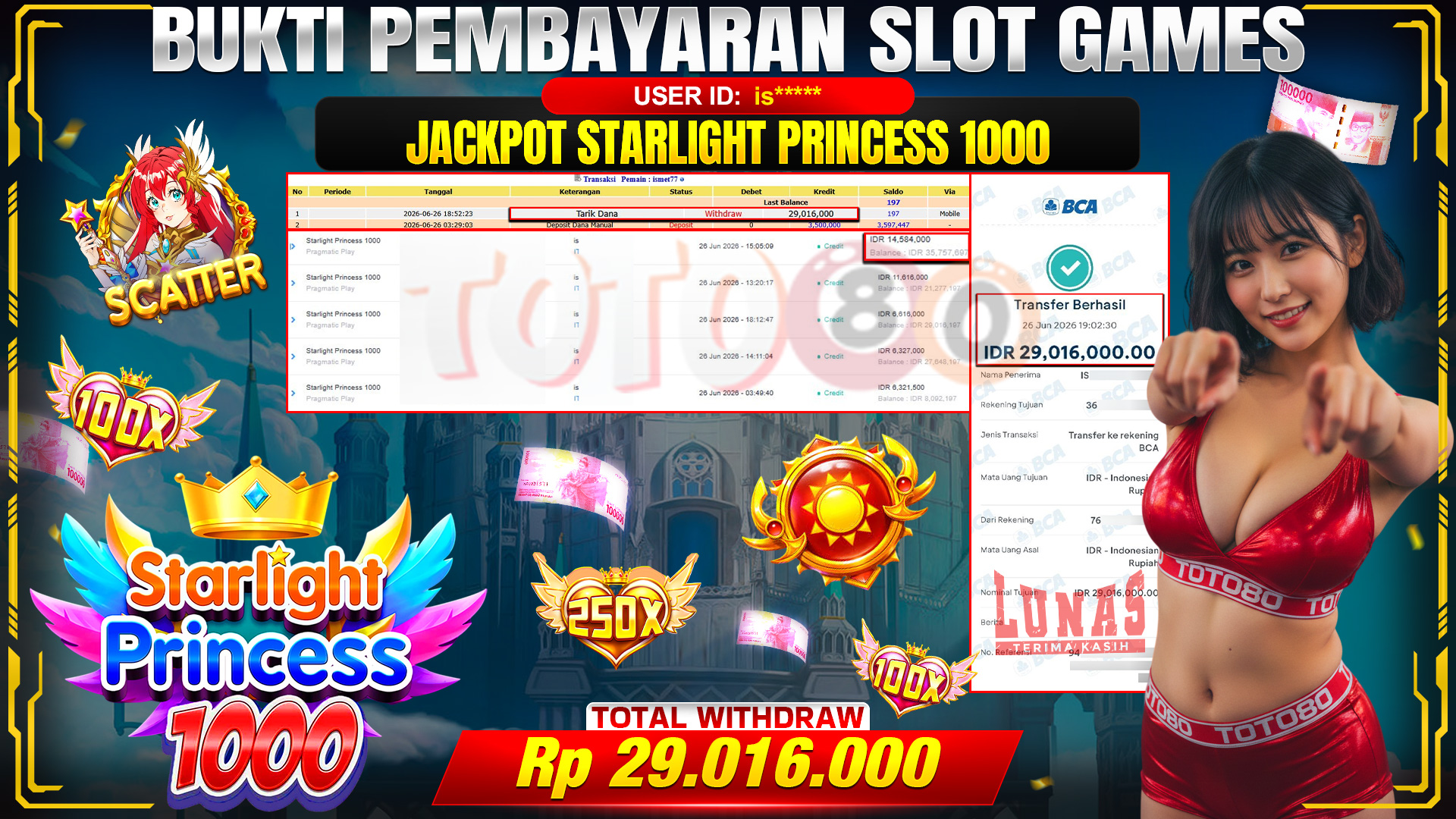 💰🎉 TOTO80 – JACKPOT SLOT STARLIGHT PRINCES 1000 RP. 29,016,000,-   TELAH DIBAYARKAN! 💰🎉