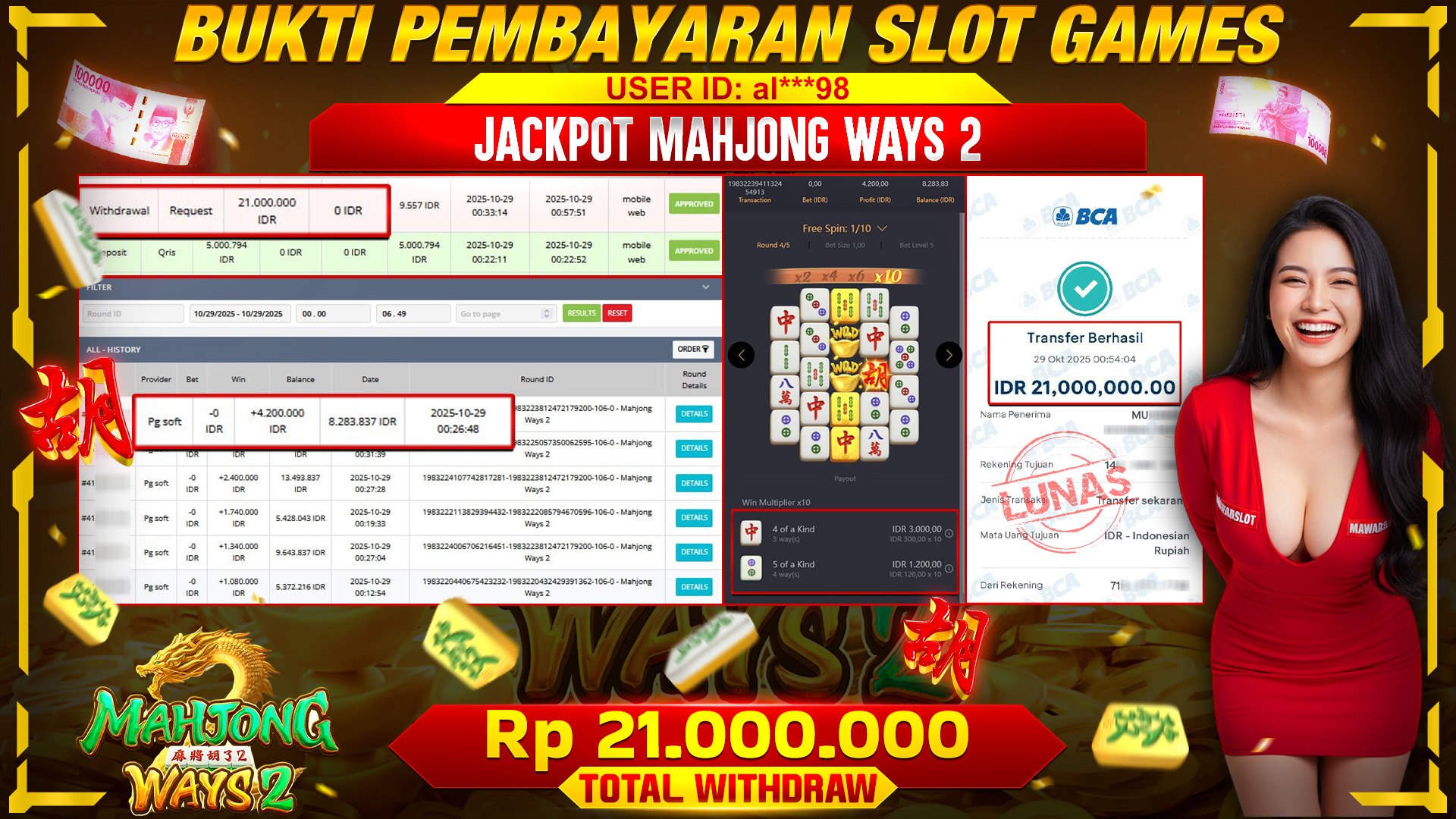Saldo Meledak! Alfa998 Catat Kemenangan 21 Juta di Meja Mahjong Ways 2!