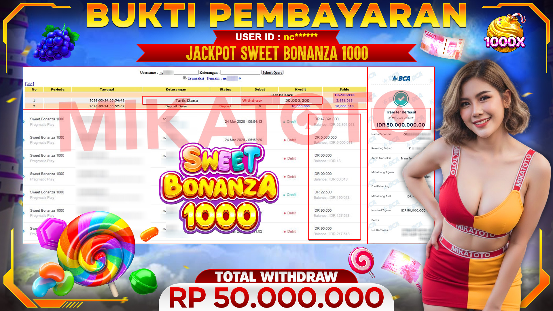 🏆 SELAMAT KEPADA PEMENANG JACKPOT DI Sweet Bonanza 1000 - Pragmatic Play 50,000,000🏆