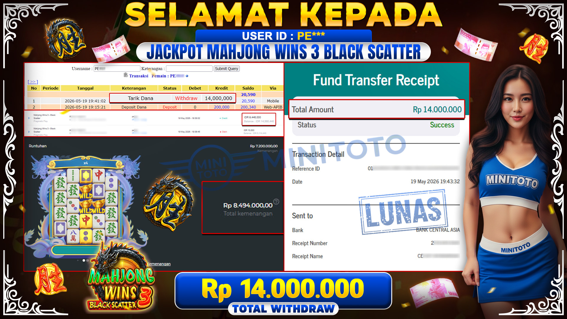 BUKTI JACPOT Mahjong Wins 3 - Black Scatter - Pragmatic Play