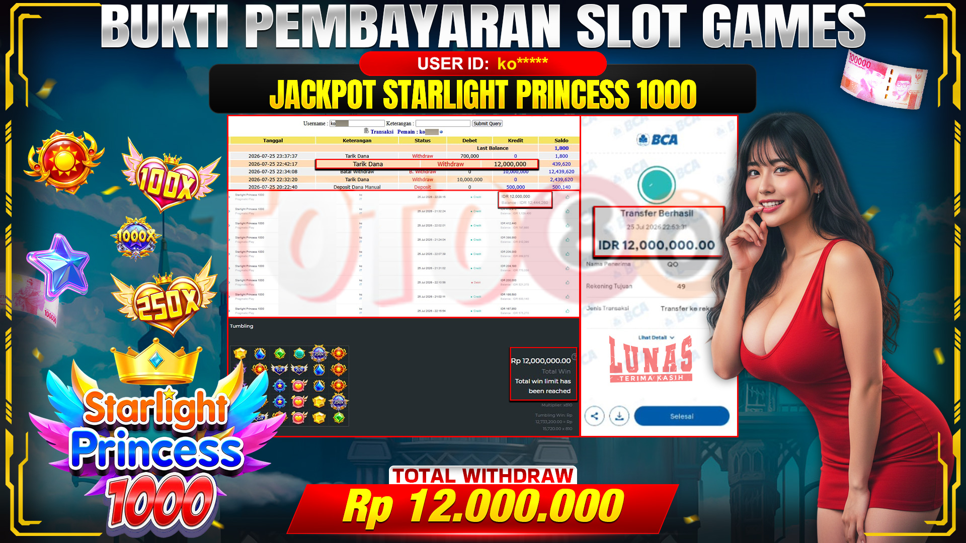 💰🎉 TOTO80 – JACKPOT SLOT STARLIGHT PRINCESS 1000 RP. 12,000,000,- TELAH DIBAYARKAN!💰🎉