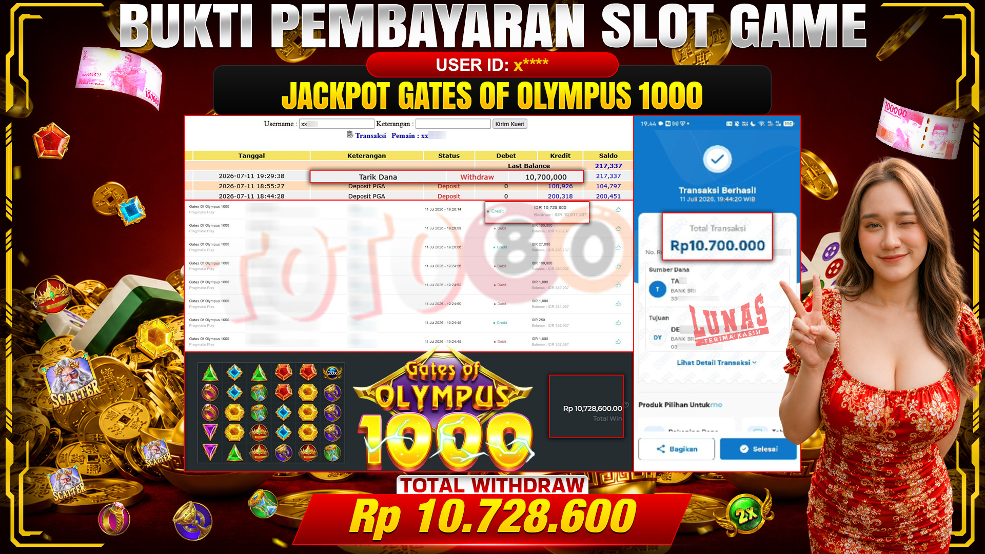 💰🎉 TOTO80 – JACKPOT SLOT GATES OF OLYMPUS 1000  RP. 10,728,600,- TELAH DIBAYARKAN!💰🎉