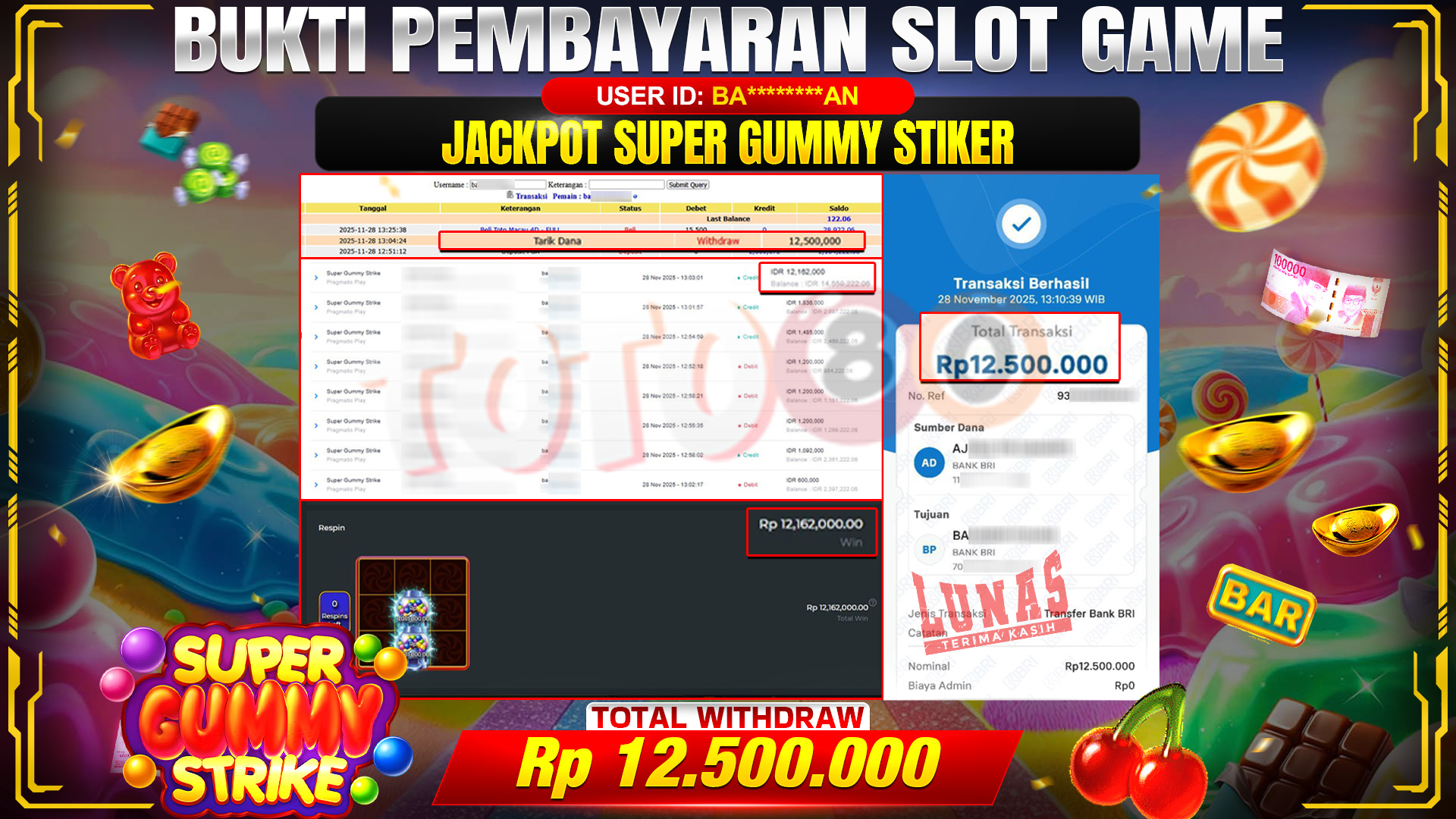 🎉 TOTO80 – JACKPOT SLOT SUPER GUMMY STIKER RP.12,500,000,- TELAH DIBAYARKAN! 🎉
