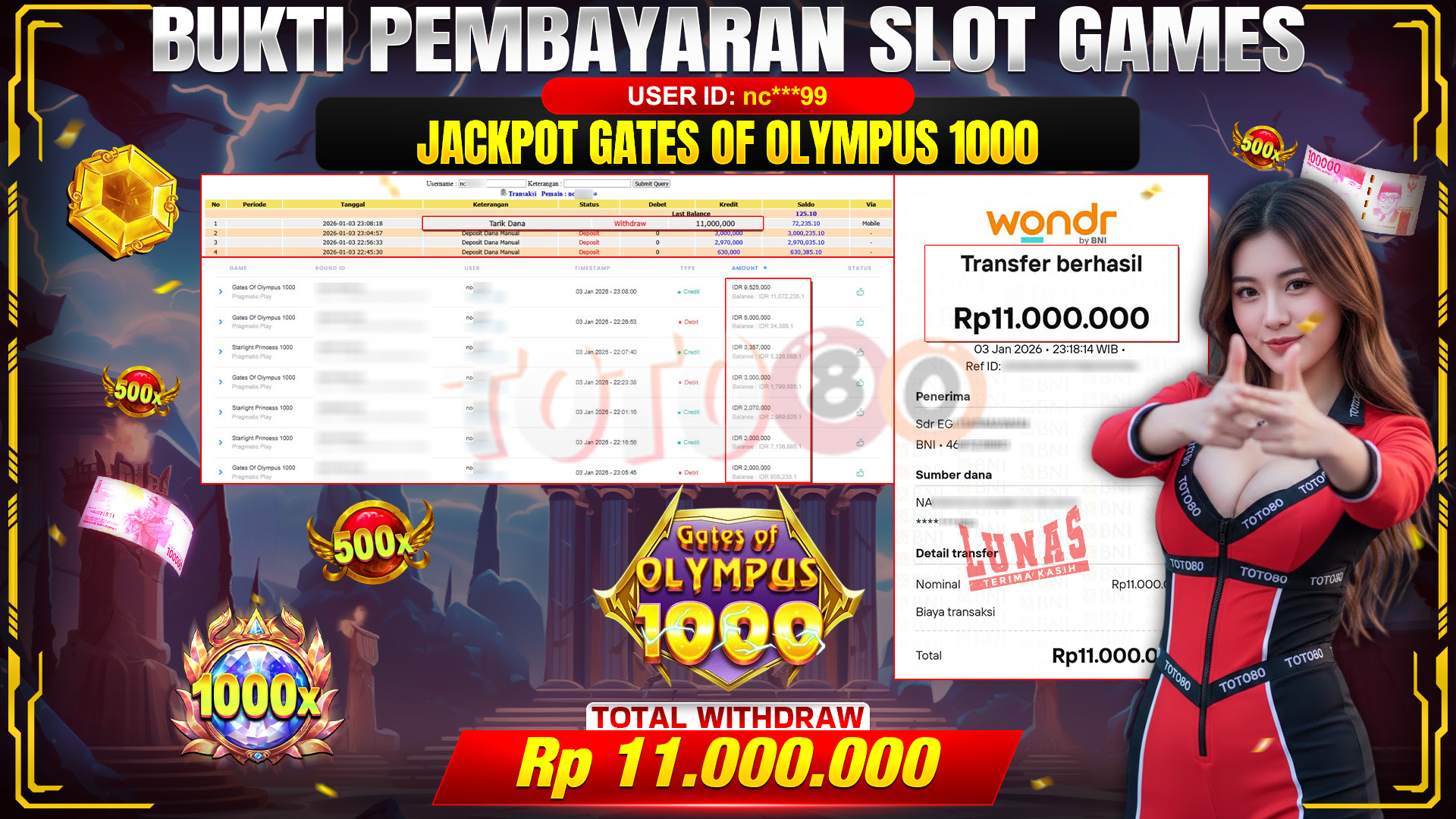 🎉 TOTO80 – JACKPOT SLOT GATES OF OLYMPUS 1000 RP. 11,000,000,- TELAH DIBAYARKAN! 🎉