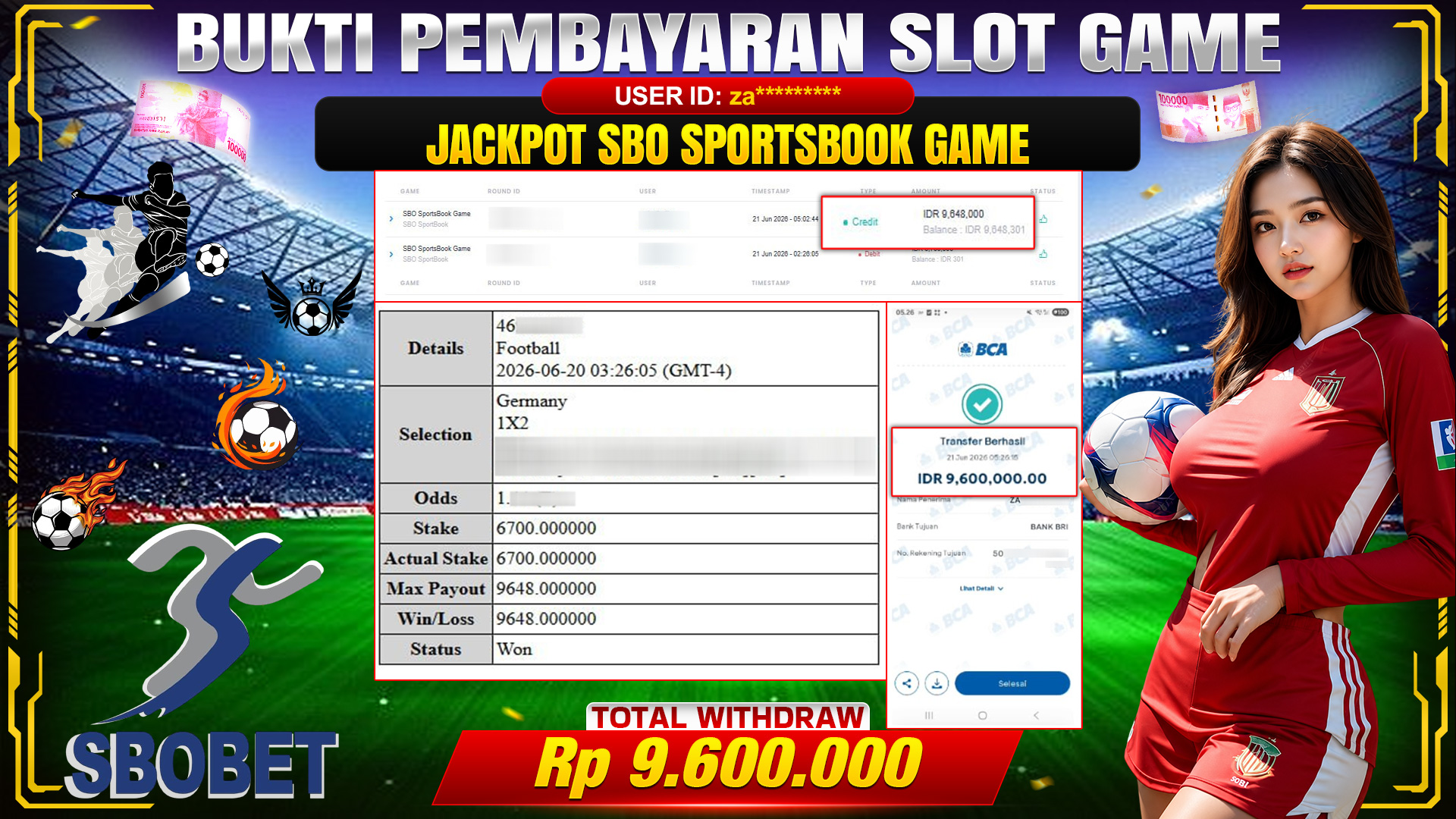 ⚽️🎉🔥 JACKPOT SBO SPORTSBOOK GAME RP. 9,600,000,- TELAH DIBAYARKAN! ⚽️🎉🔥