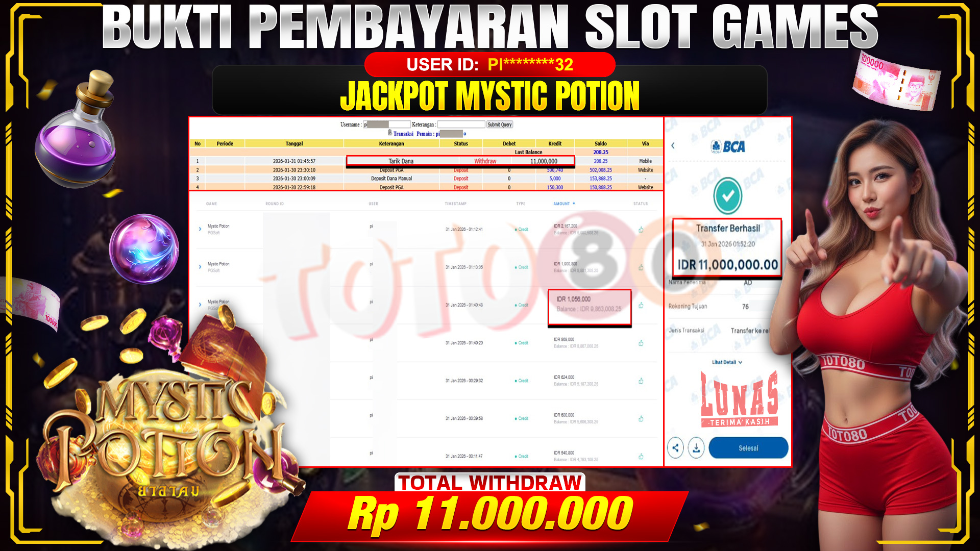 🎉 TOTO80 – JACKPOT MYSTIC POTION RP. 11,000,000,- TELAH DIBAYARKAN! 🎉